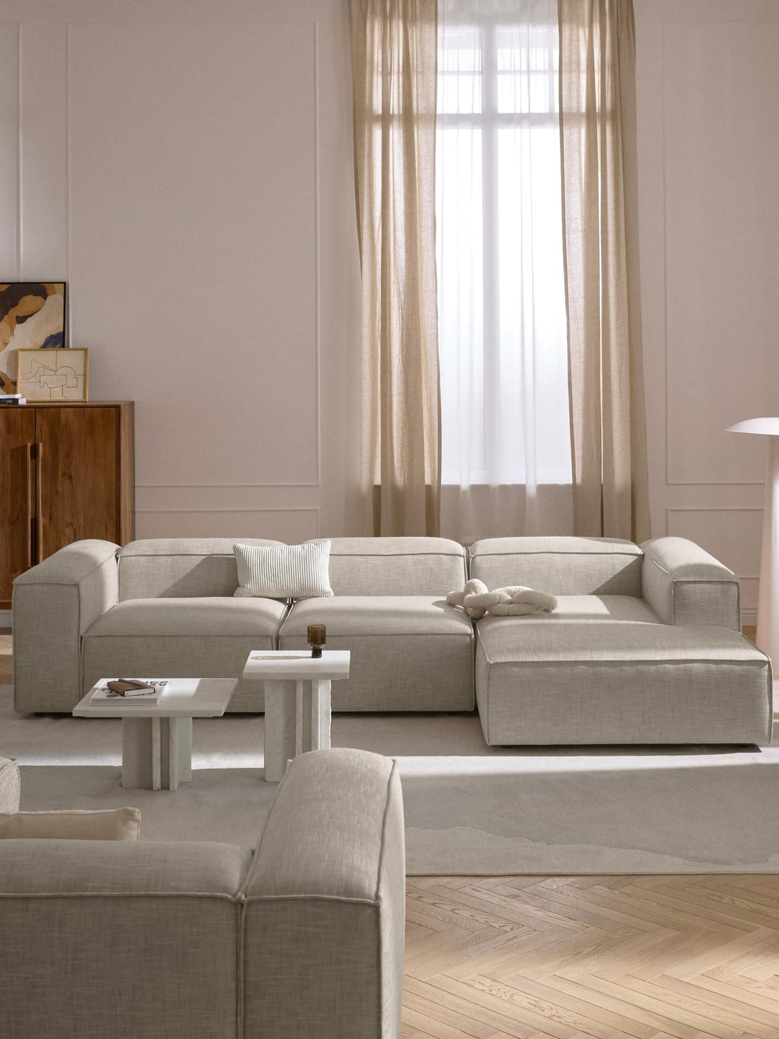 Lennon Modular Corner Sofa (4-seater) in Linen Blend — Oatmeal