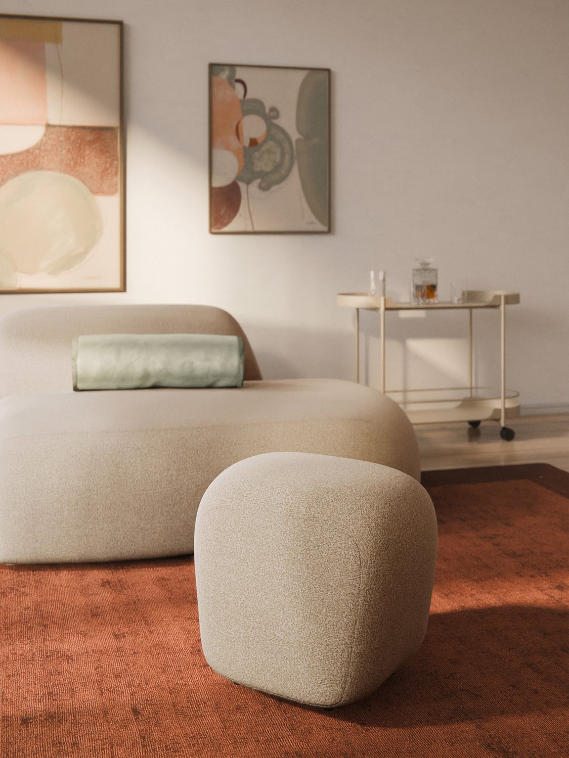 Wolke Tall Bouclé Sofa Ottoman — Light Grey