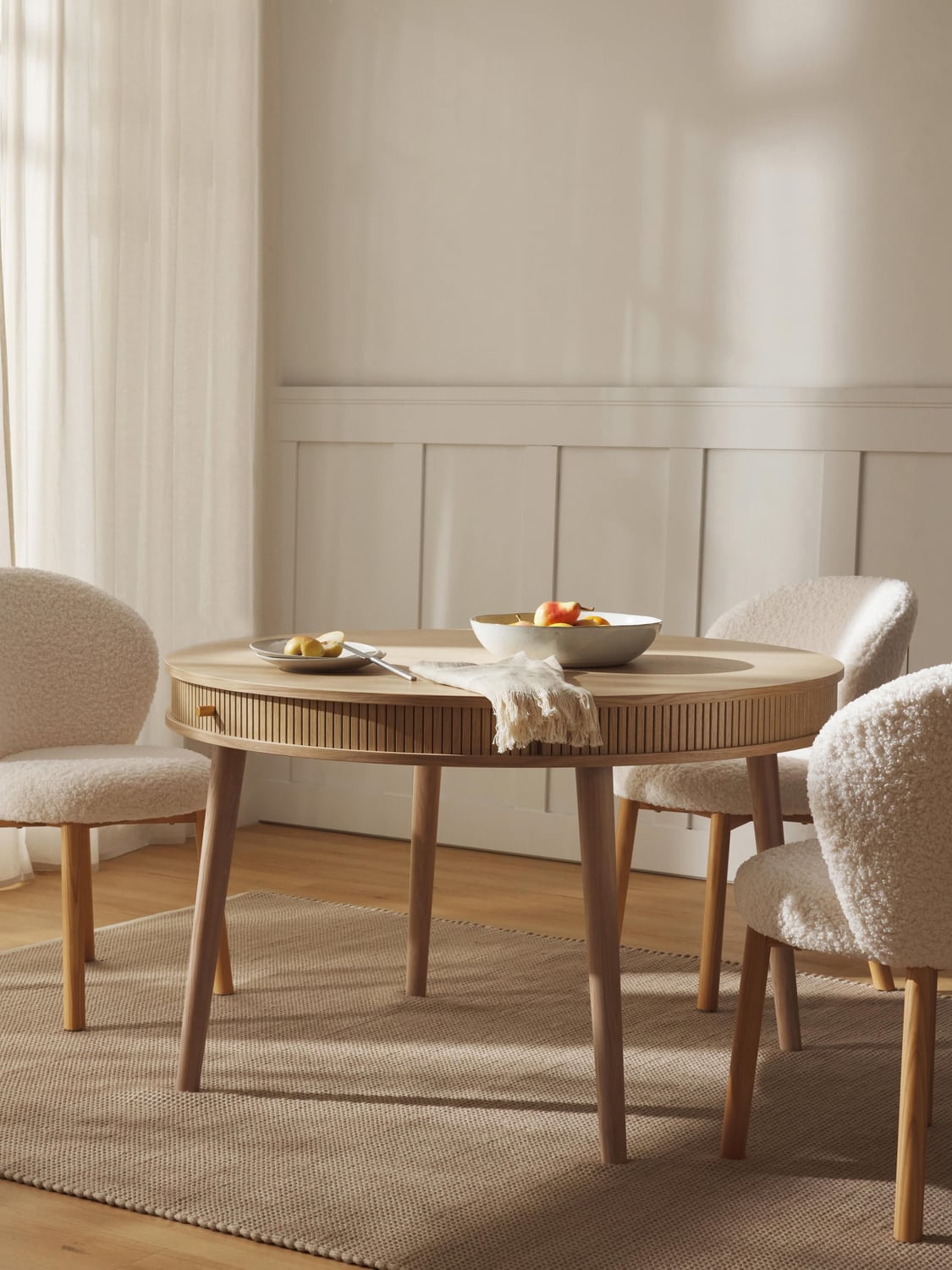 Calary Round Dining Table with Storage, in various sizes — Sand