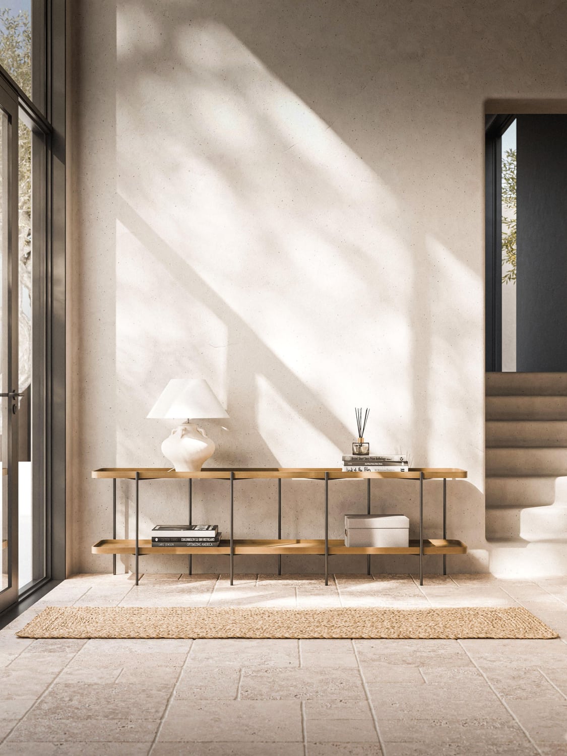 Renee Low Wooden Shelving Unit — Oatmeal