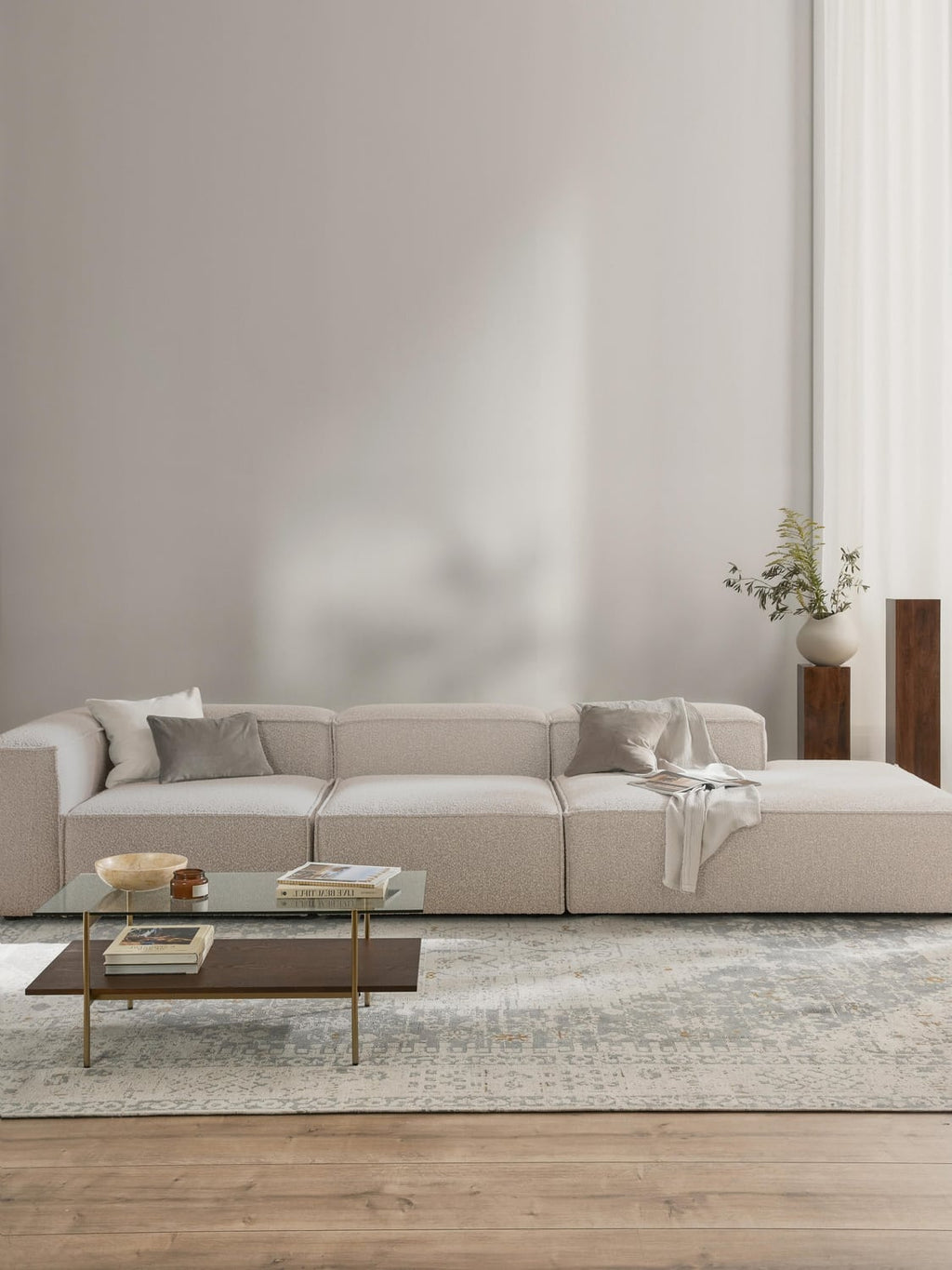 Lennon Modular XL Ottoman in Bouclé — Light Grey