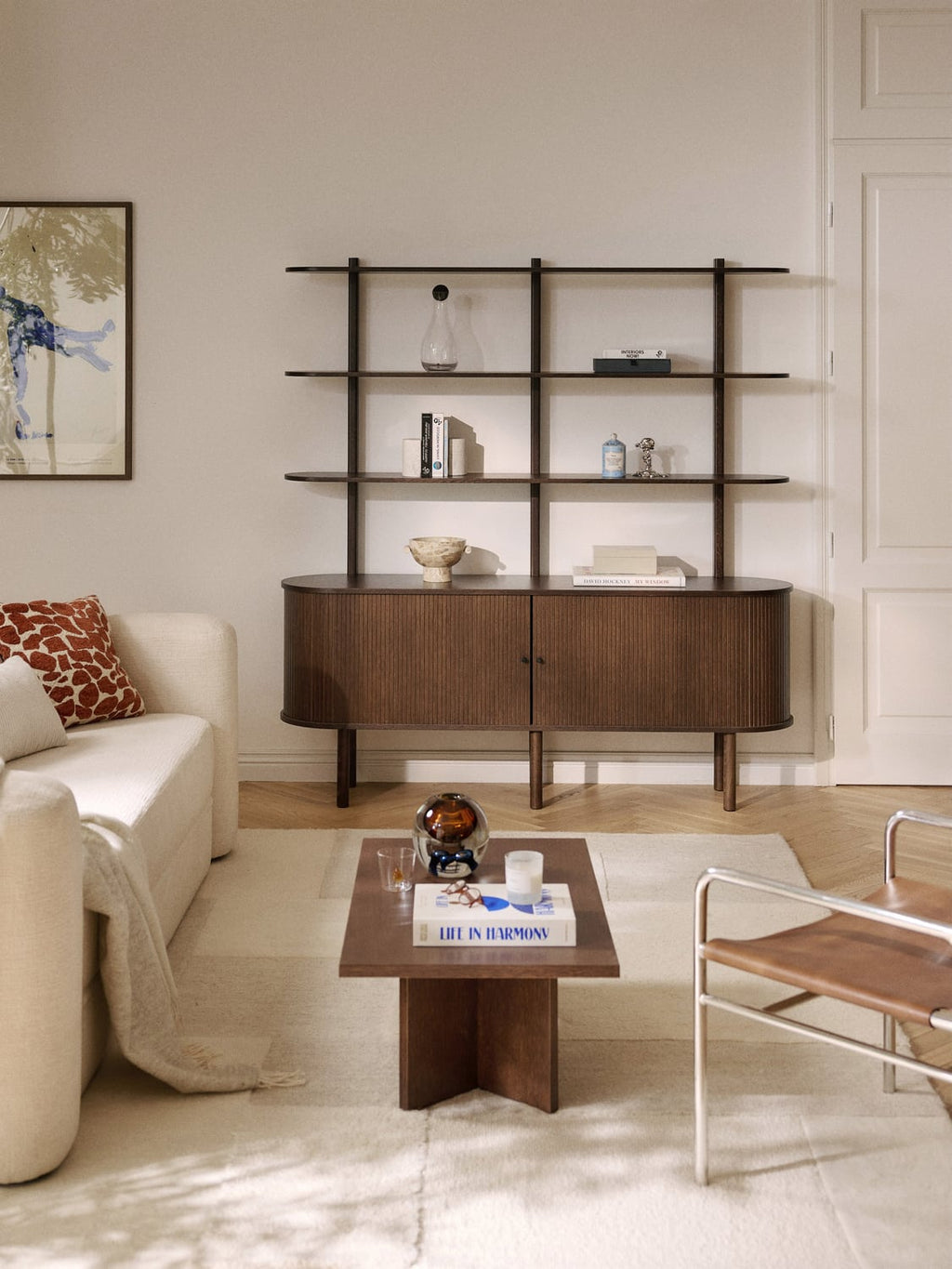 Calary Large Shelving Unit with Fluted Front — Dark Grey