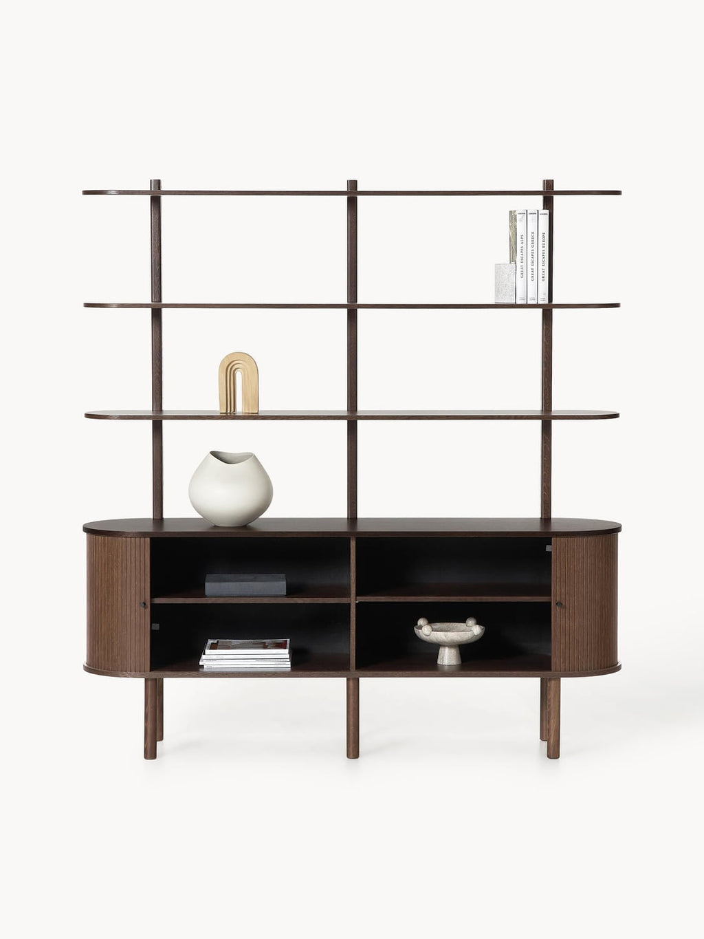 Calary Large Shelving Unit with Fluted Front — Dark Grey