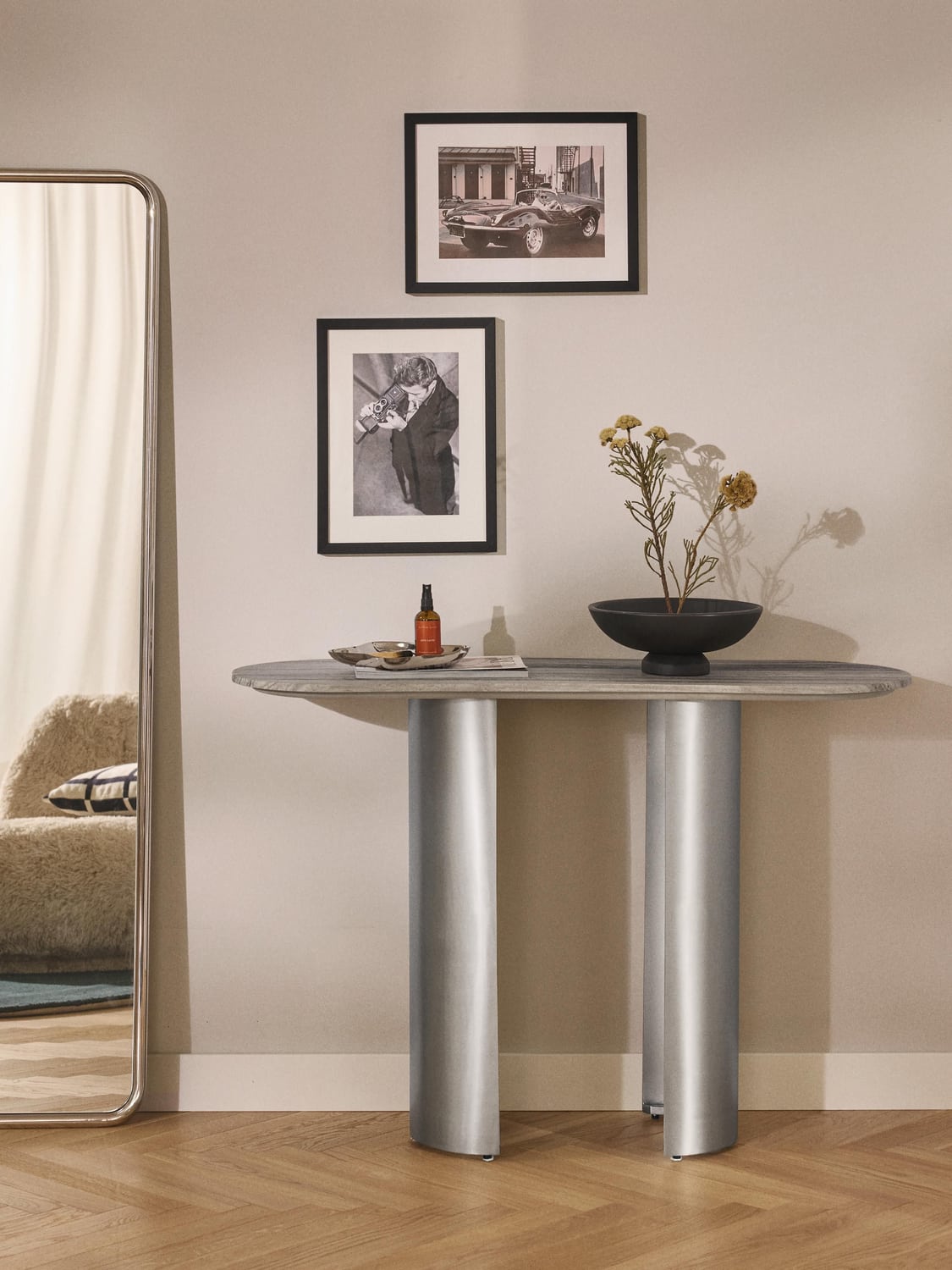 Noam Console Table with Marble Top — Grey