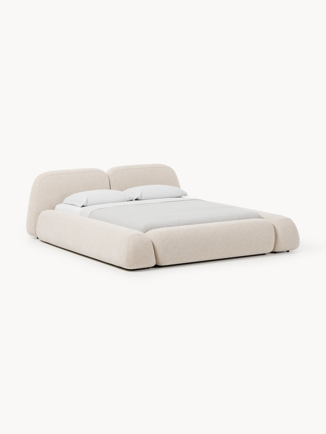 Wolke Upholstered Bed with Storage — Pearl Grey