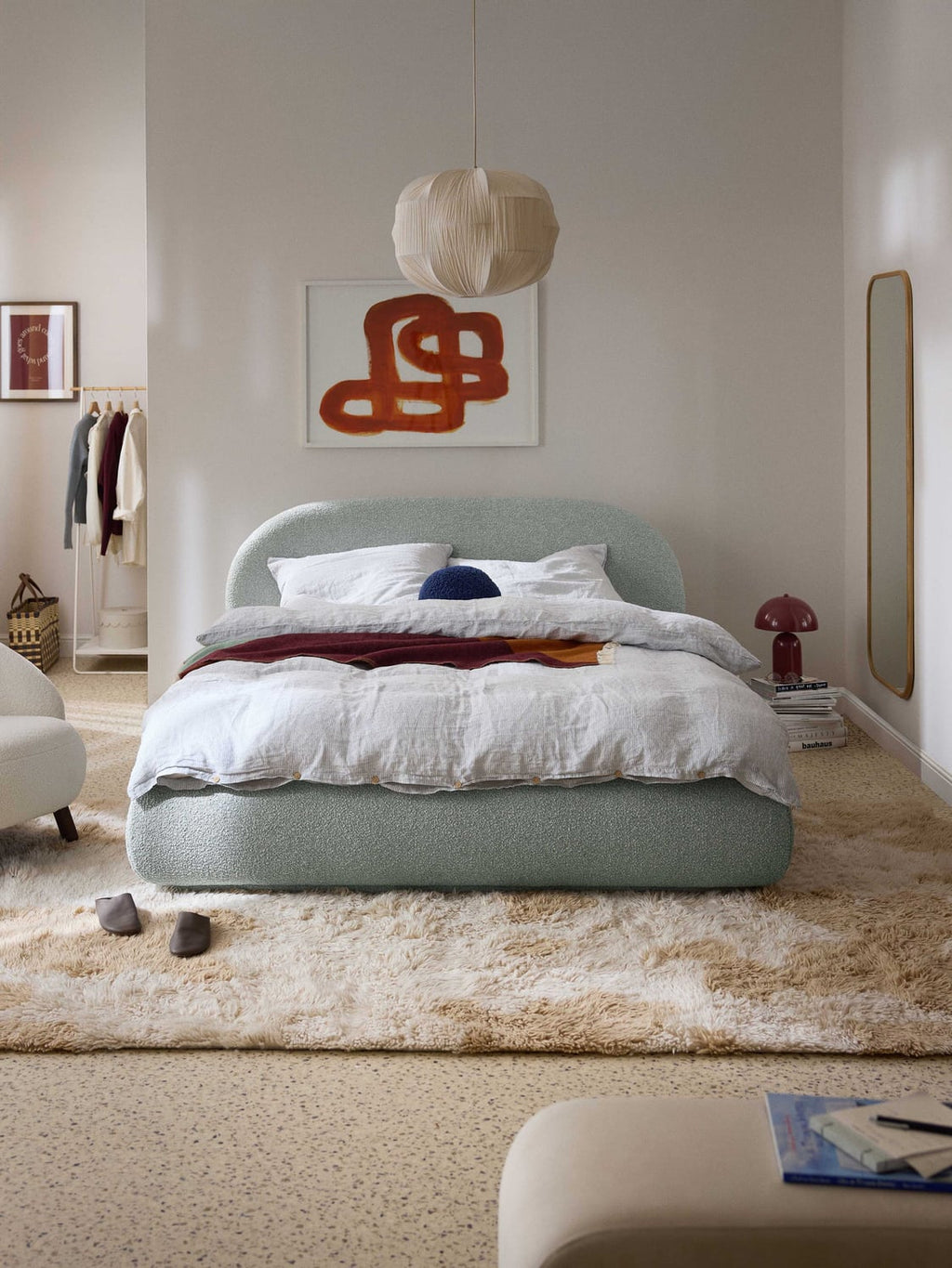 Alba Bouclé Upholstered Bed — Light Grey
