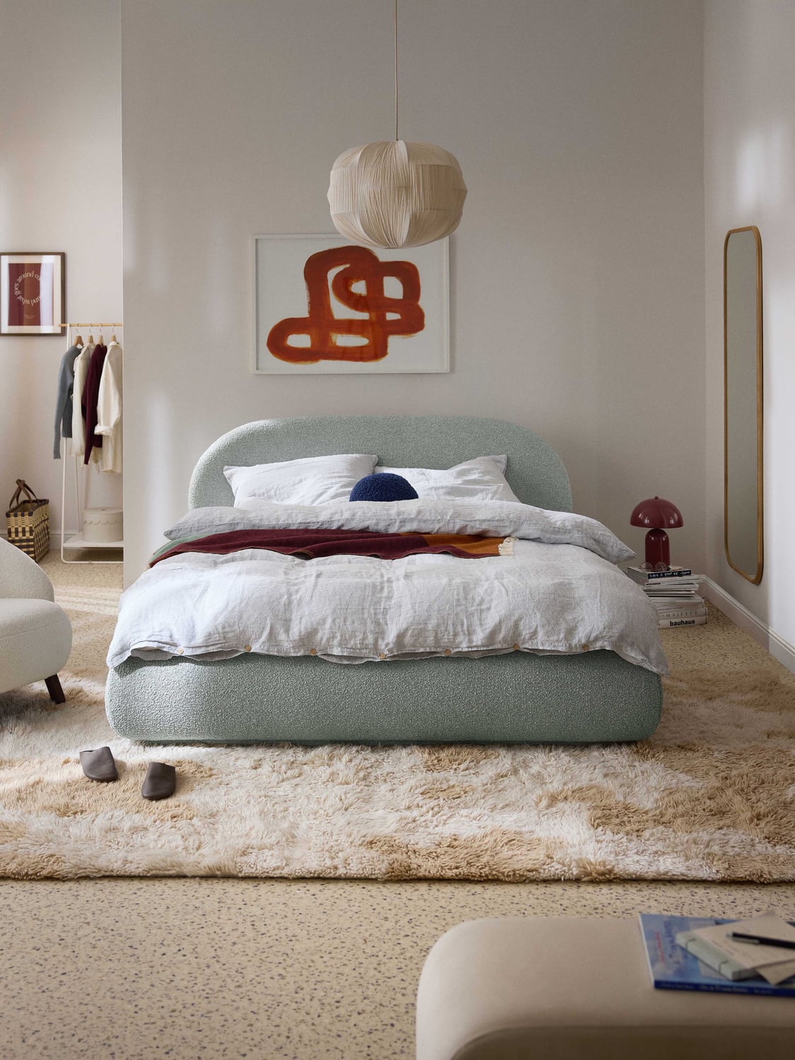 Alba Bouclé Upholstered Bed — Light Grey
