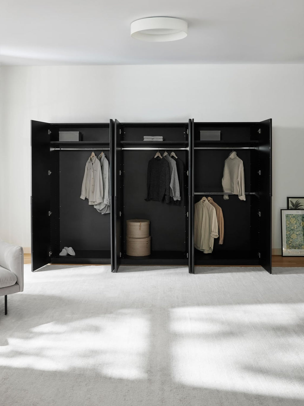 Leon Modular Hinged-Door Wardrobe, 300 cm Width, in various sizes — Charcoal