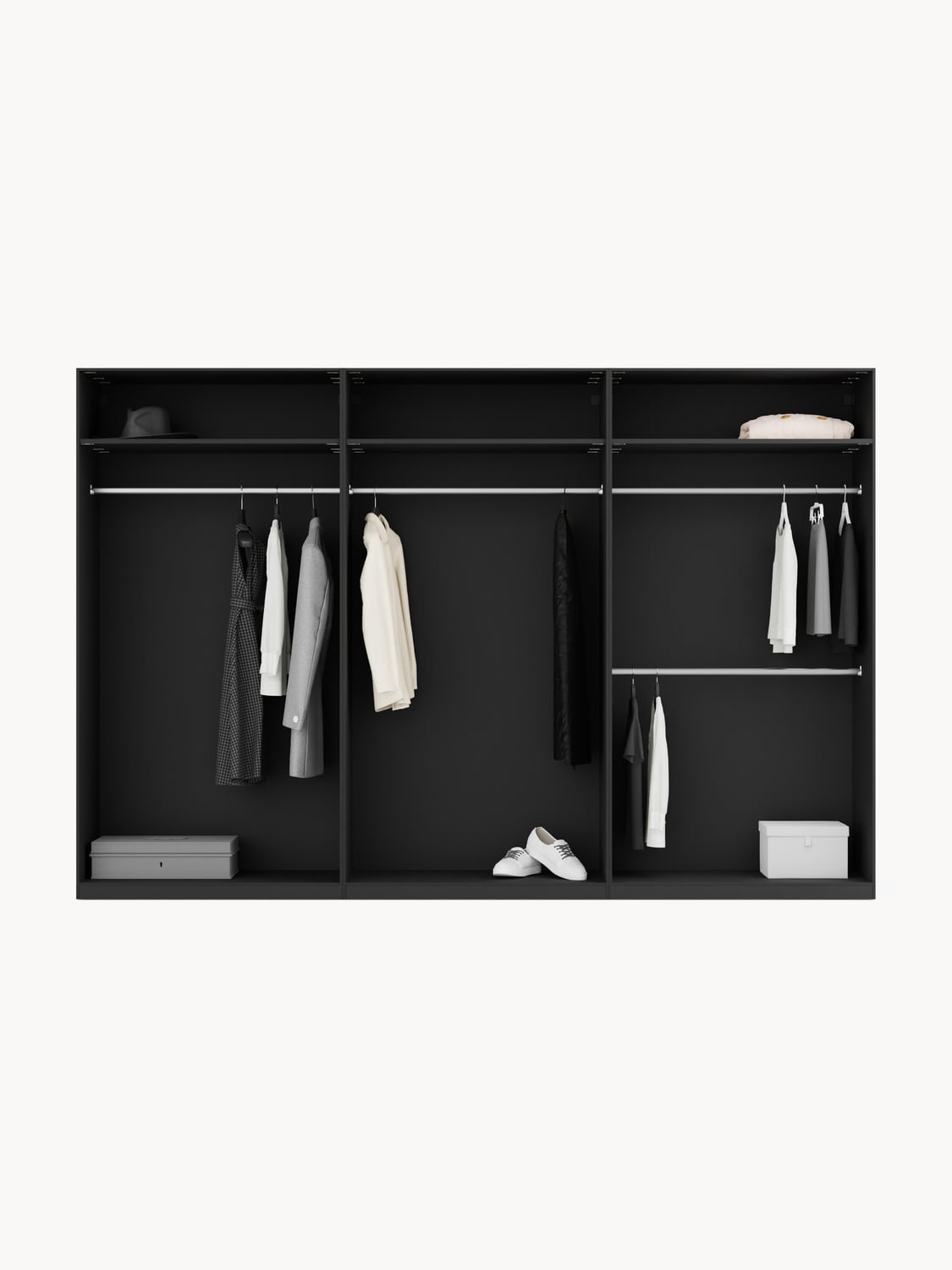Leon Modular Hinged-Door Wardrobe, 300 cm Width, in various sizes — Charcoal