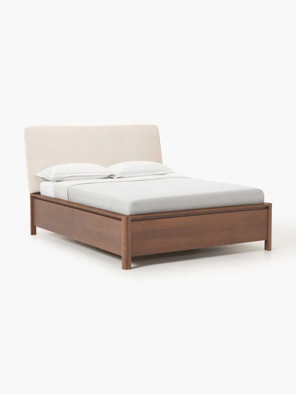 Santiago Wooden Bed with Upholstered Headboard and Drawers — Warm Grey