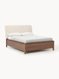 Santiago Wooden Bed with Upholstered Headboard and Drawers — Warm Grey