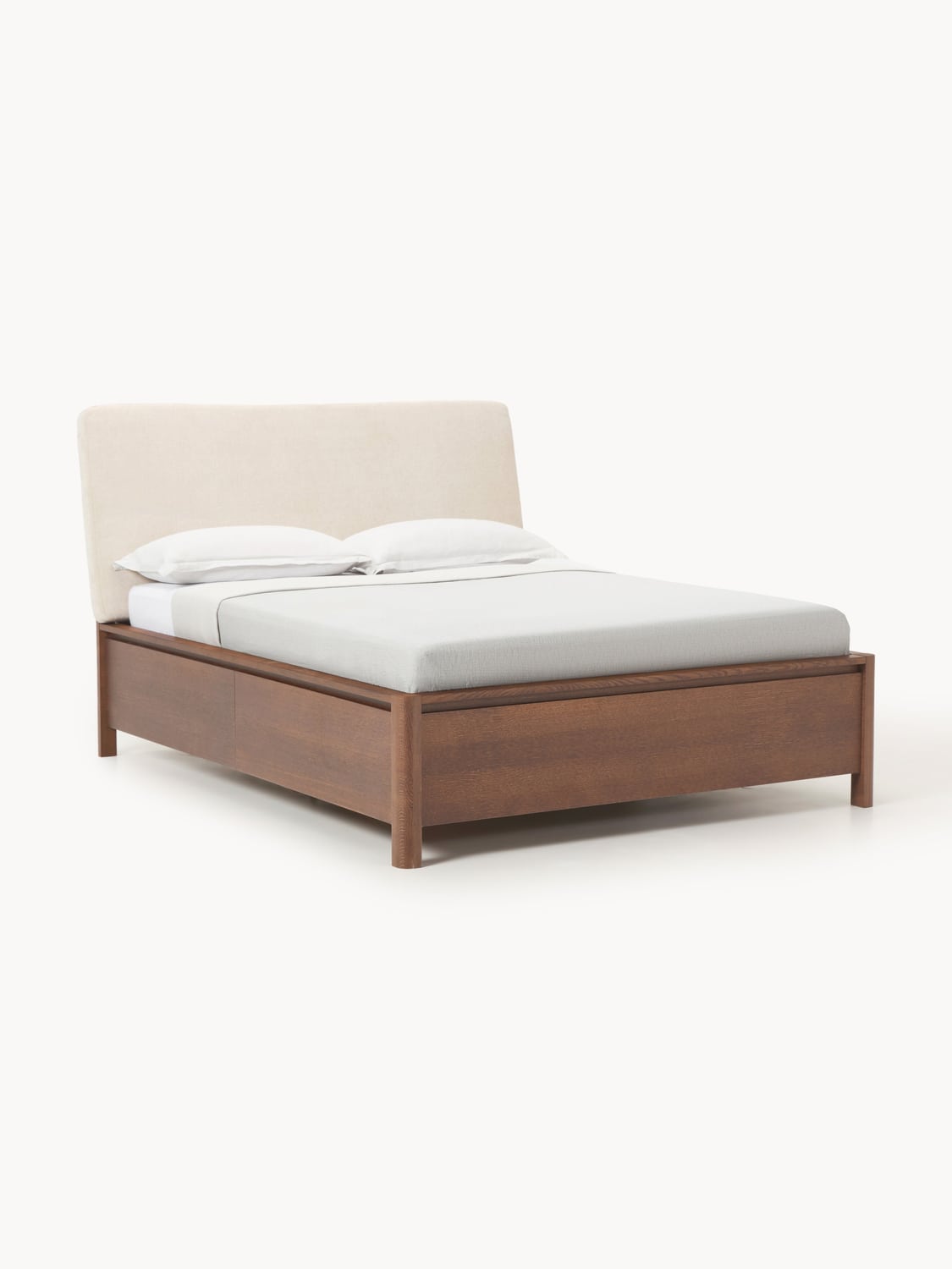 Santiago Wooden Bed with Upholstered Headboard and Drawers — Warm Grey