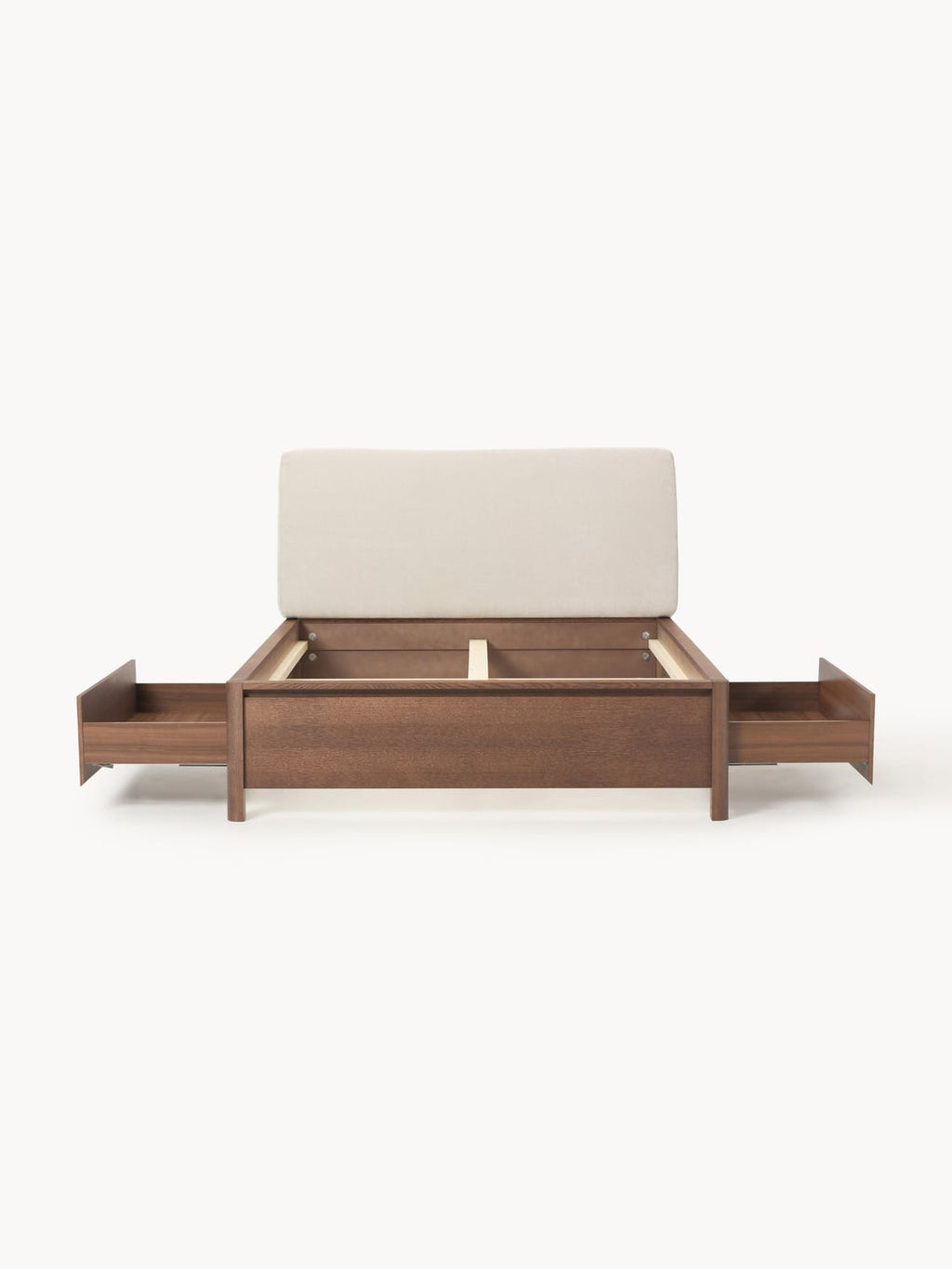 Santiago Wooden Bed with Upholstered Headboard and Drawers — Warm Grey