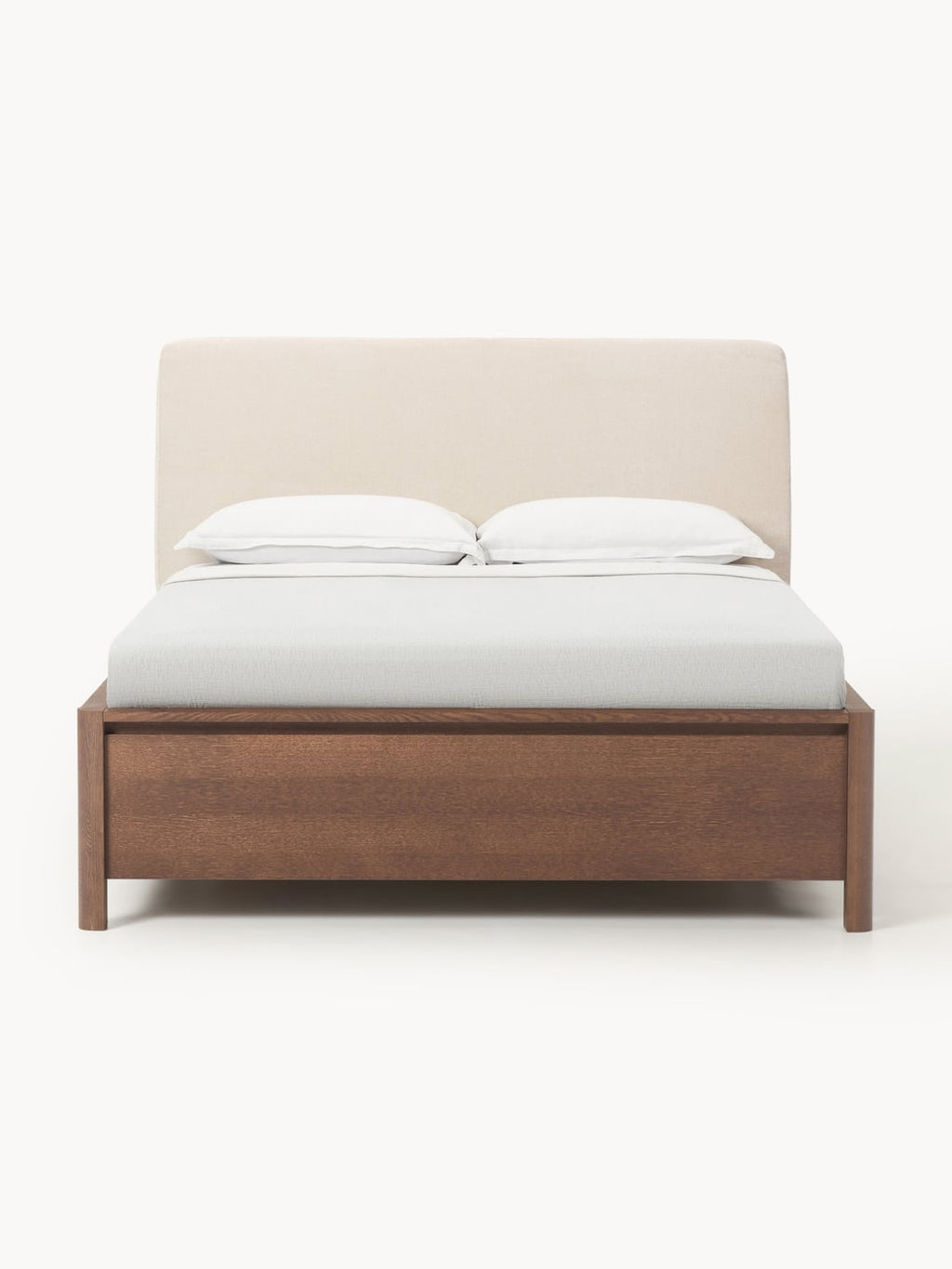 Santiago Wooden Bed with Upholstered Headboard and Drawers — Warm Grey