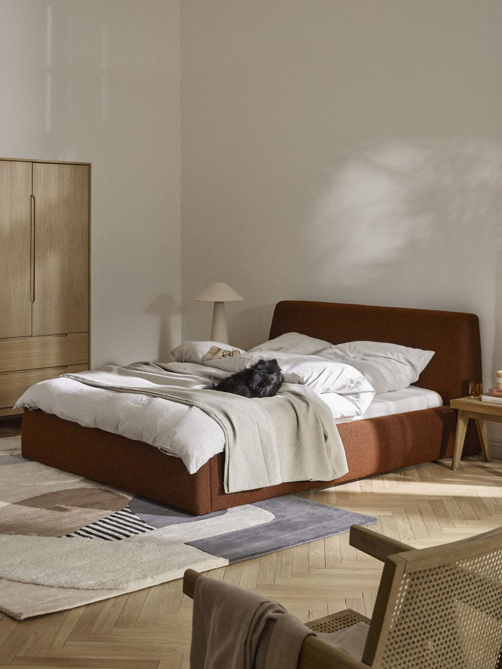 Cloud Bouclé Upholstered Bed — Mushroom