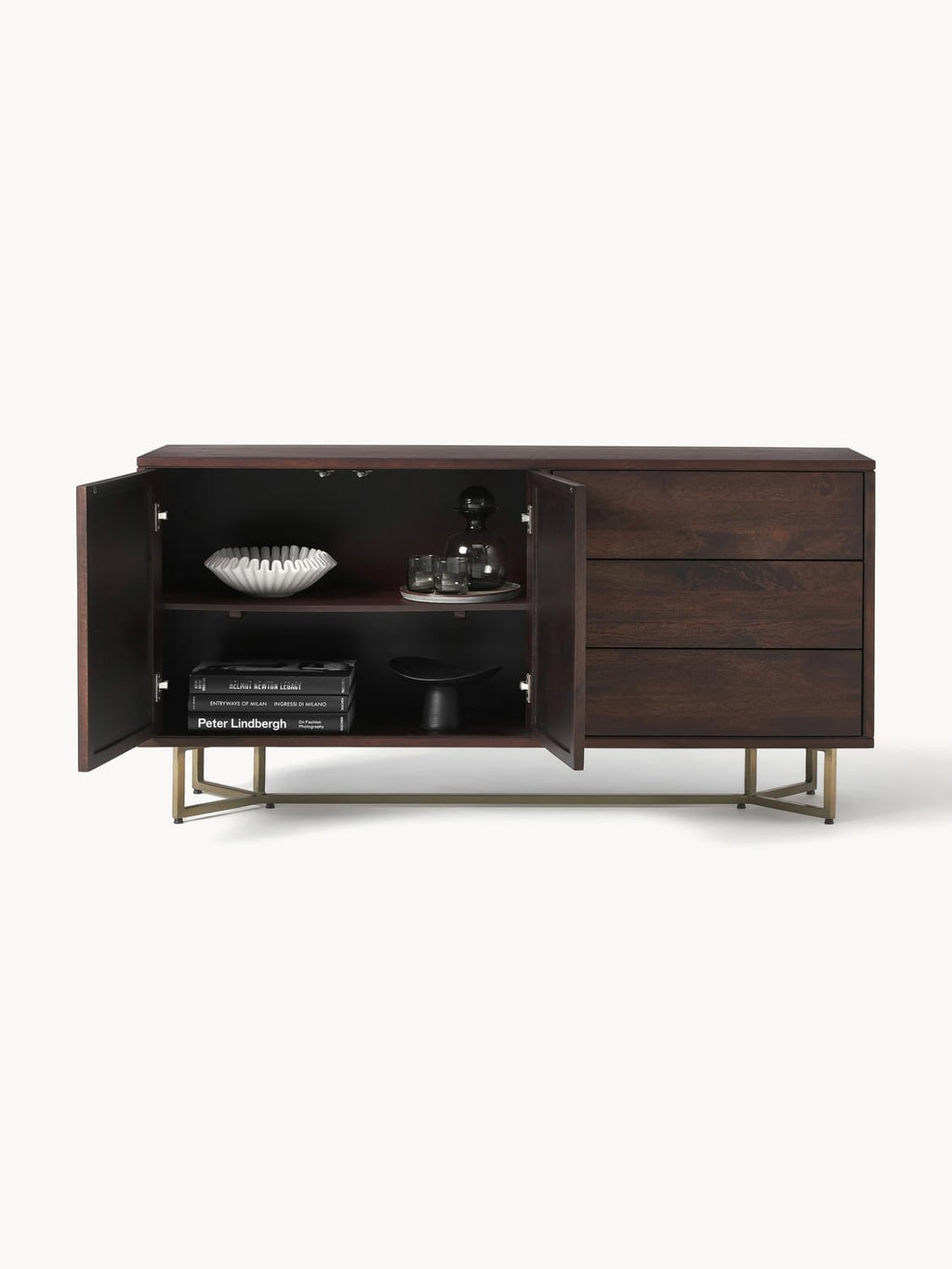 Luca Sideboard in Mango Wood with Herringbone Pattern — Brown