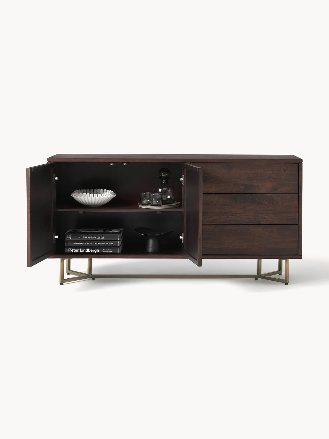 Luca Sideboard in Mango Wood with Herringbone Pattern — Brown