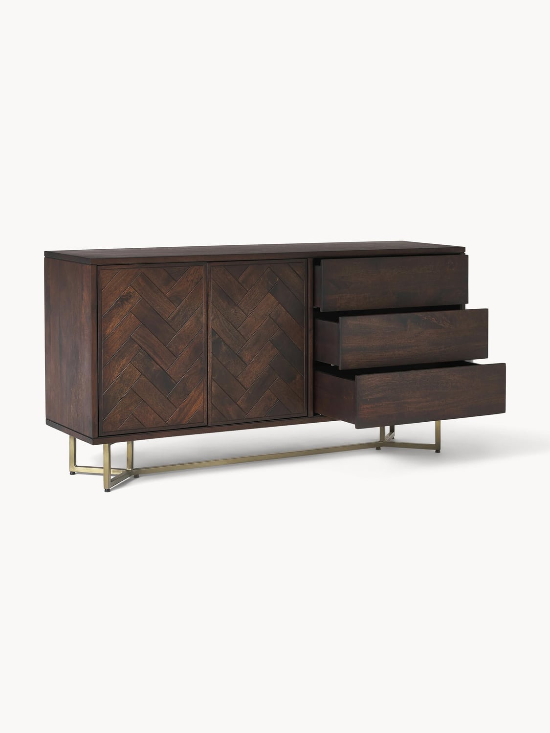 Luca Sideboard in Mango Wood with Herringbone Pattern — Brown