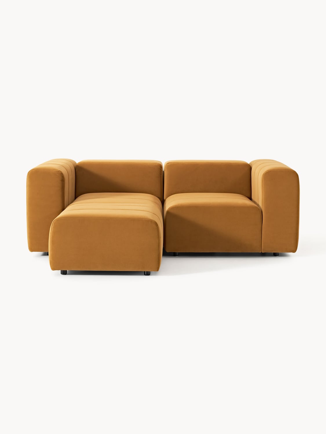 Lena Modular Velvet-Sofa (3-seater) with Ottoman (left/right) — Caramel