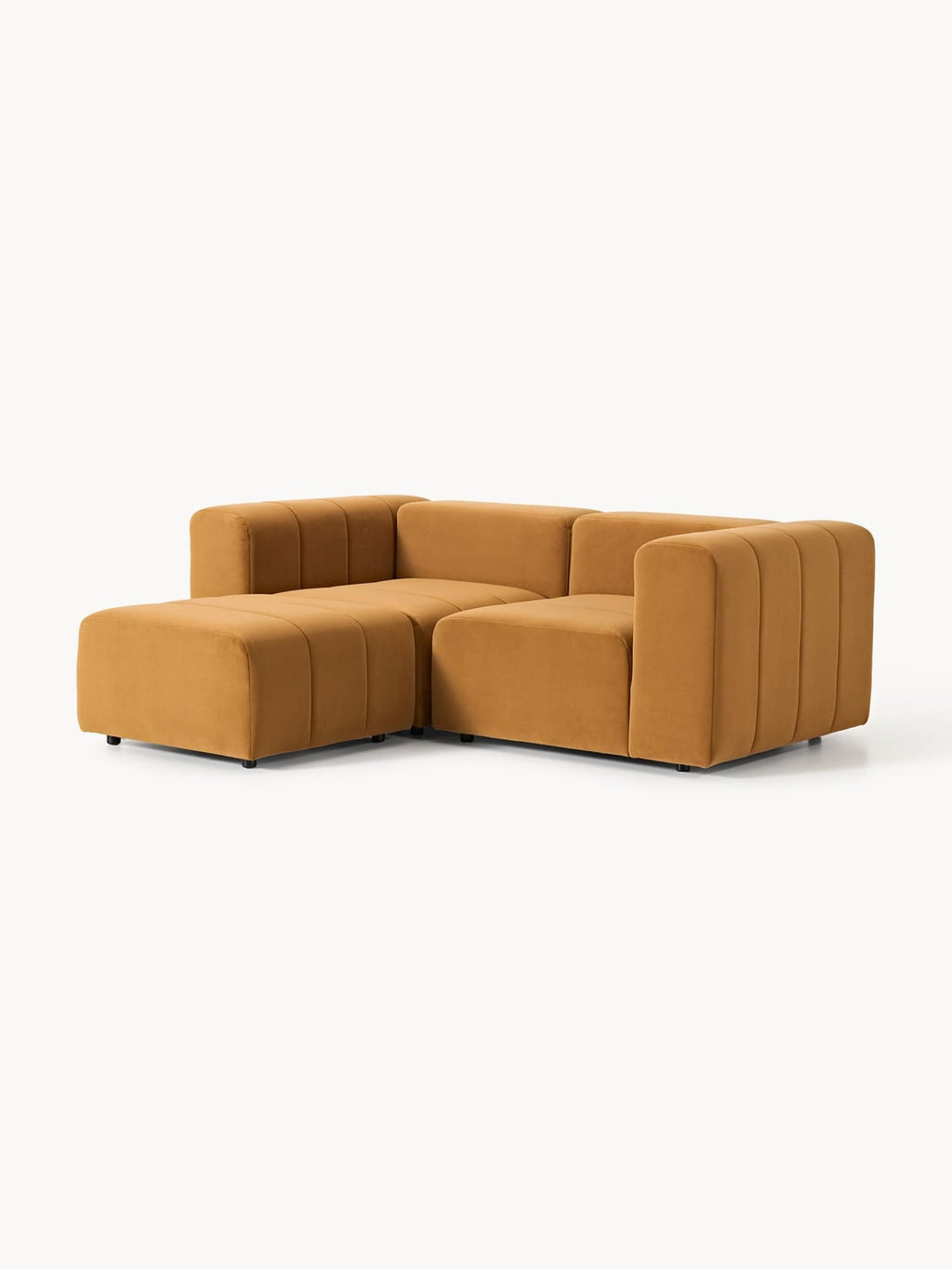 Lena Modular Velvet-Sofa (3-seater) with Ottoman (left/right) — Caramel