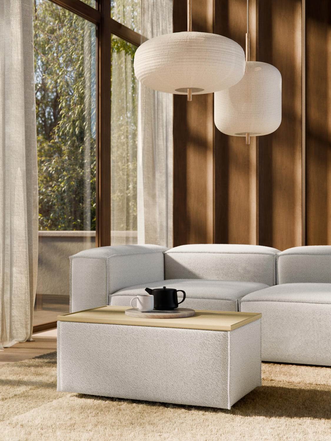 Lennon Sofa Ottoman in Bouclé with Storage — Light Grey
