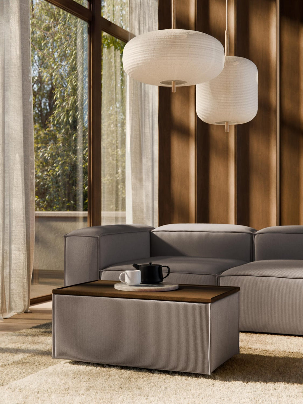 Lennon Sofa Ottoman in Corduroy with Storage — Dark Grey