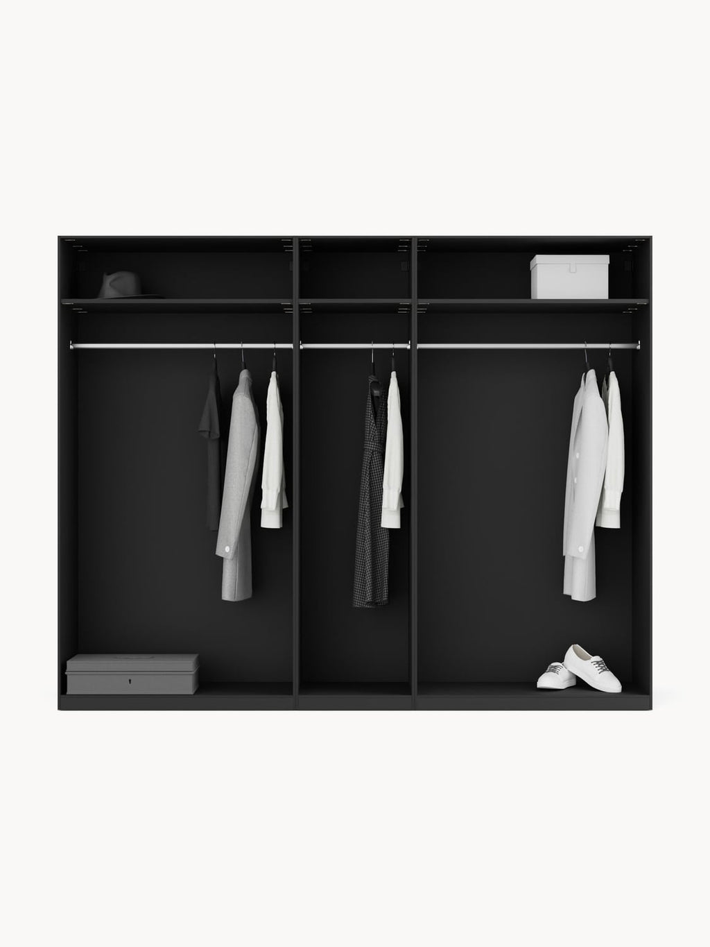 Leon Modular Hinged-Door Wardrobe, 250 cm Width, in various sizes — Charcoal