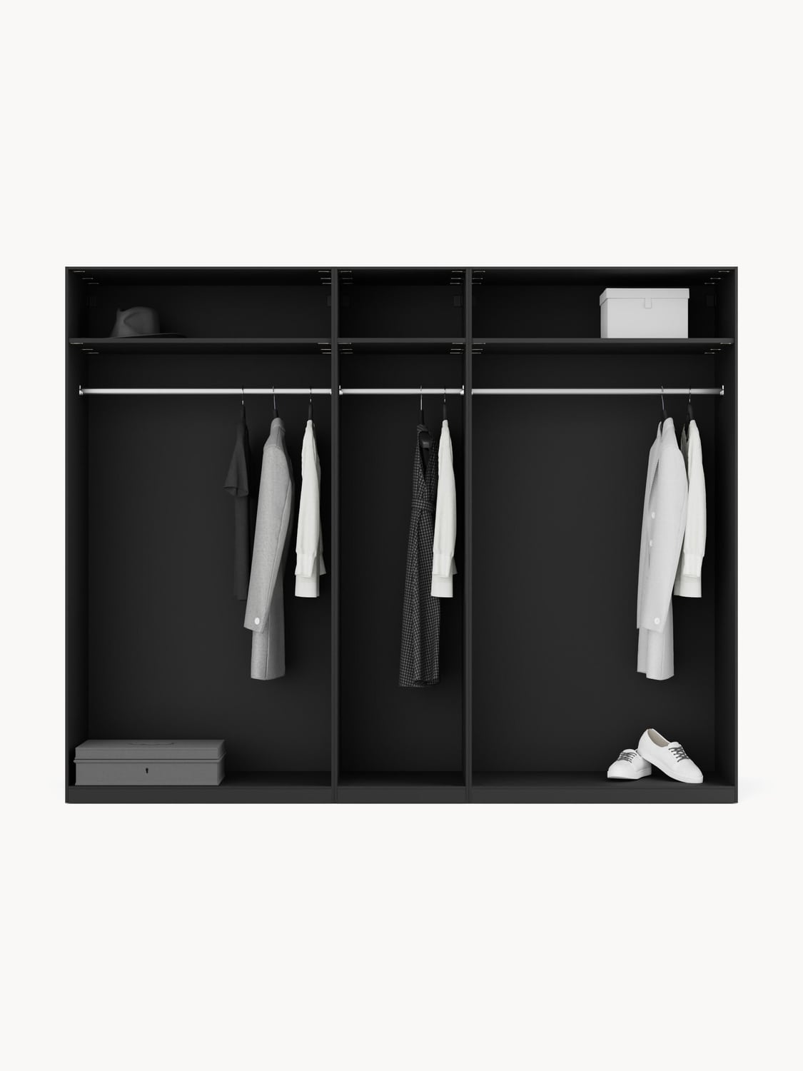 Leon Modular Hinged-Door Wardrobe, 250 cm Width, in various sizes — Charcoal