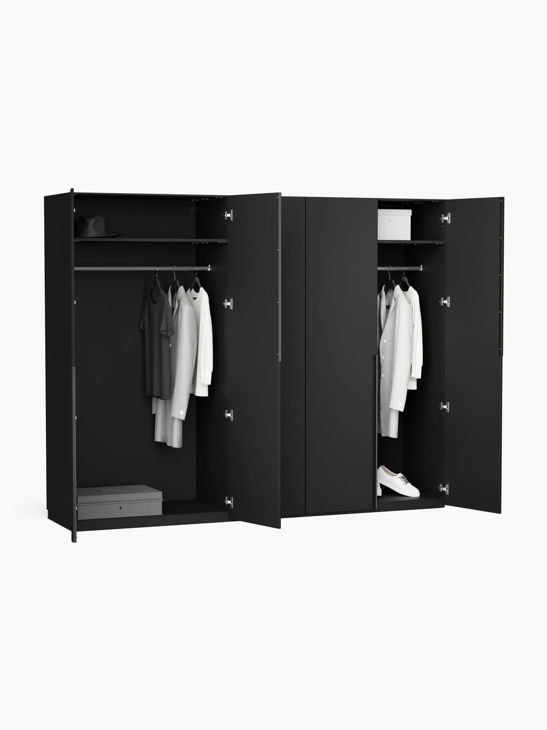 Leon Modular Hinged-Door Wardrobe, 250 cm Width, in various sizes — Charcoal