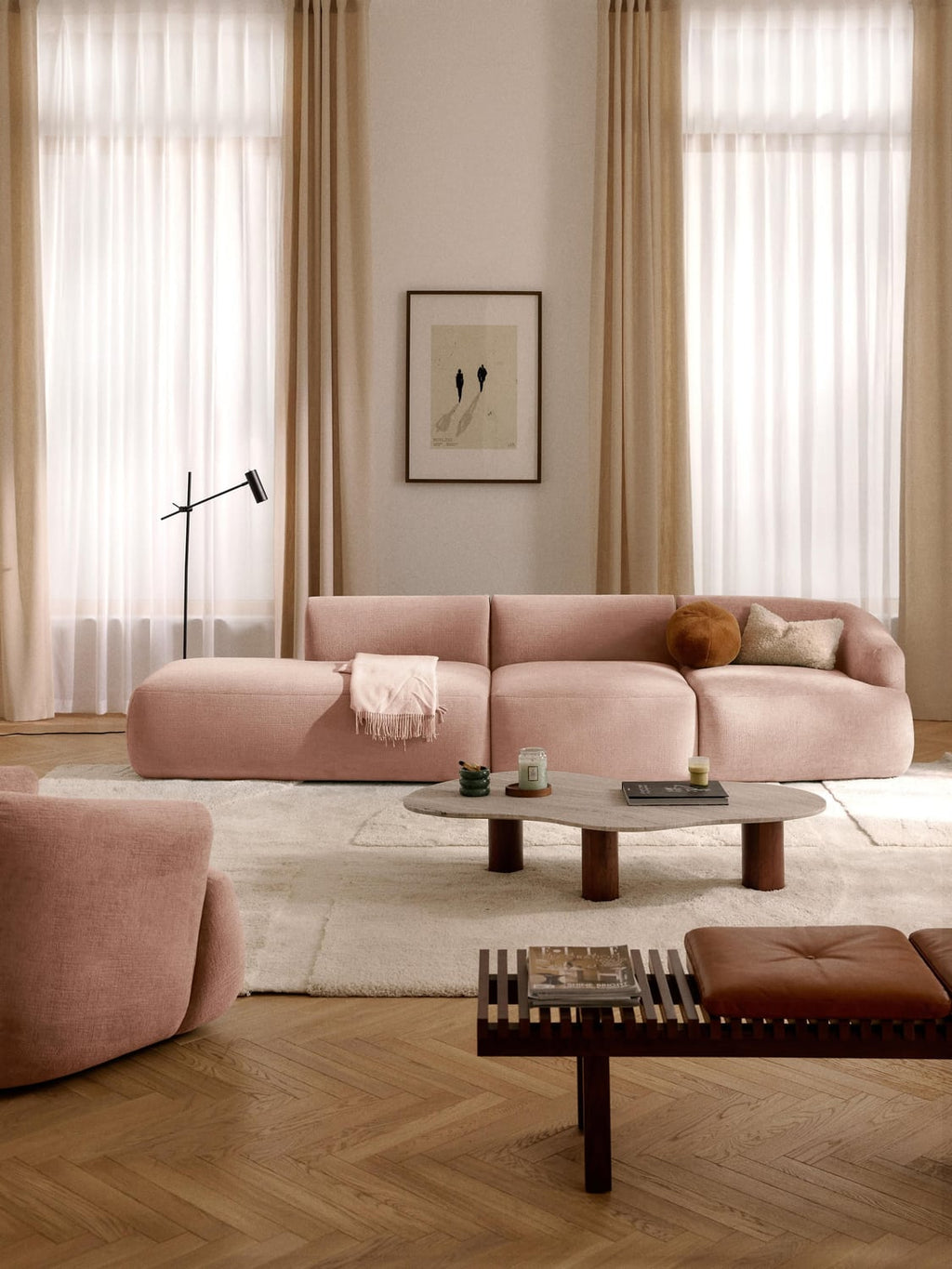 Sofia Modular Ottoman (2-seater) — Blush
