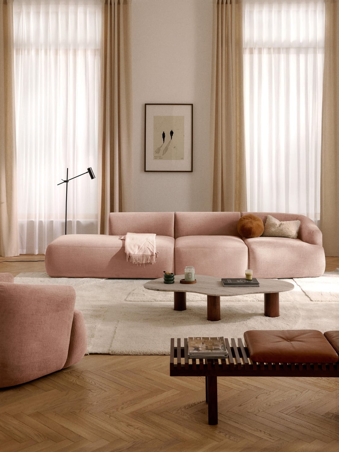Sofia Modular Ottoman (2-seater) — Blush