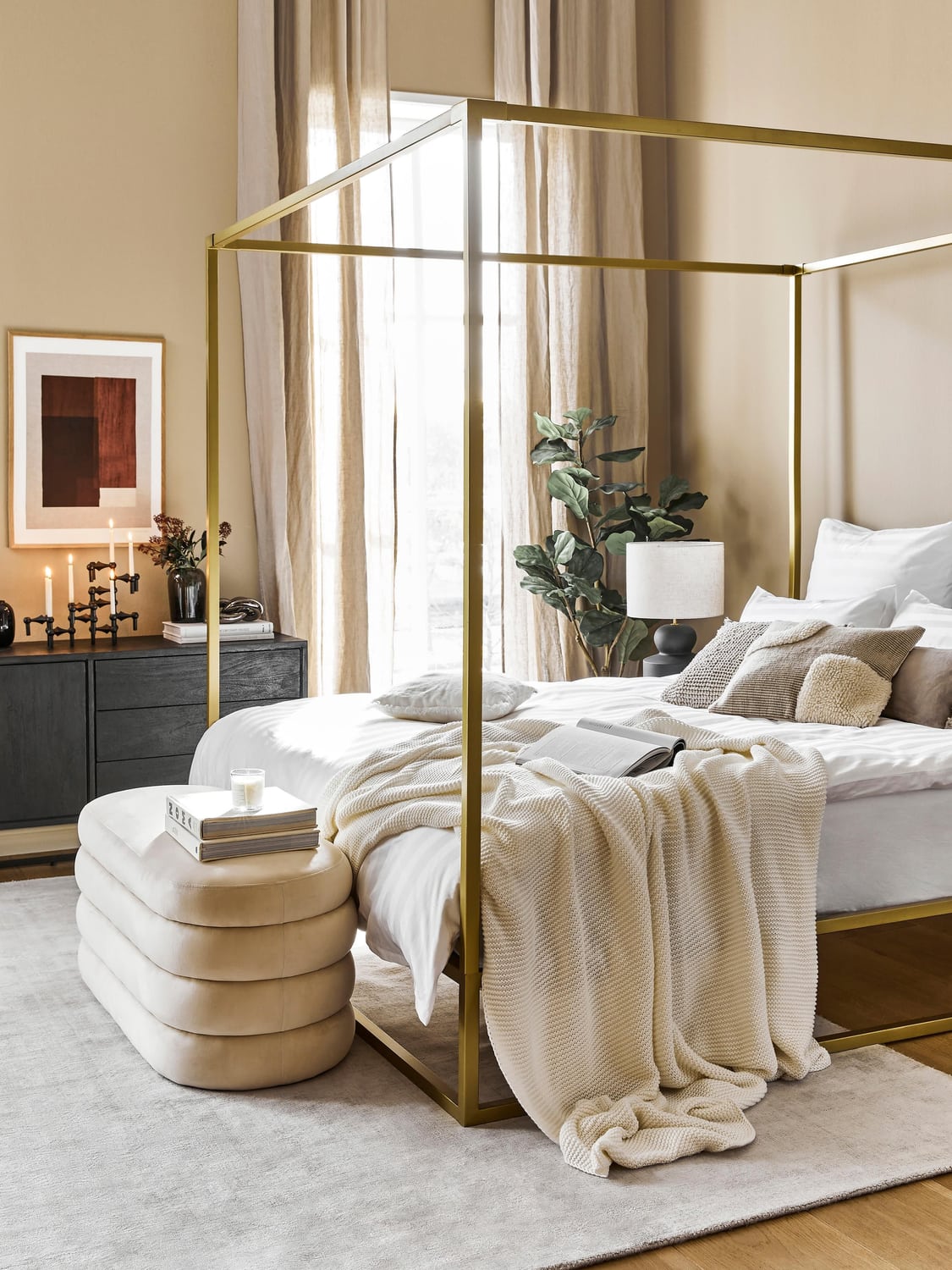 Belle Four-Poster Bed in Metal — Light Grey