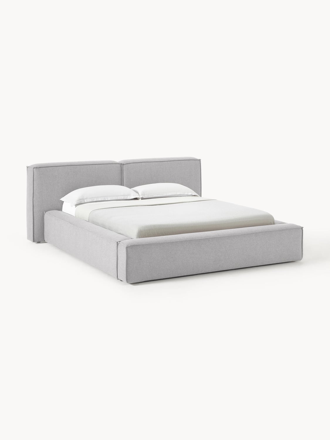 Lennon Upholstered Bed with Storage — Pearl Grey