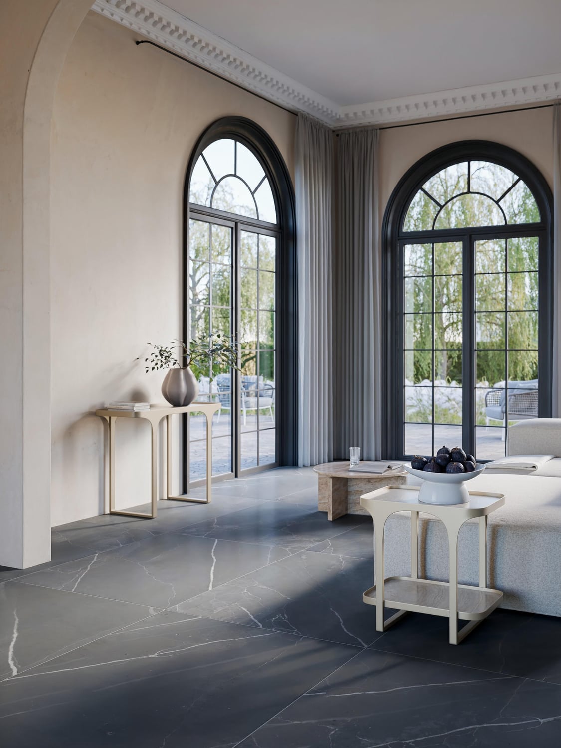 Bella Console Table in Travertine Look — Pearl Grey