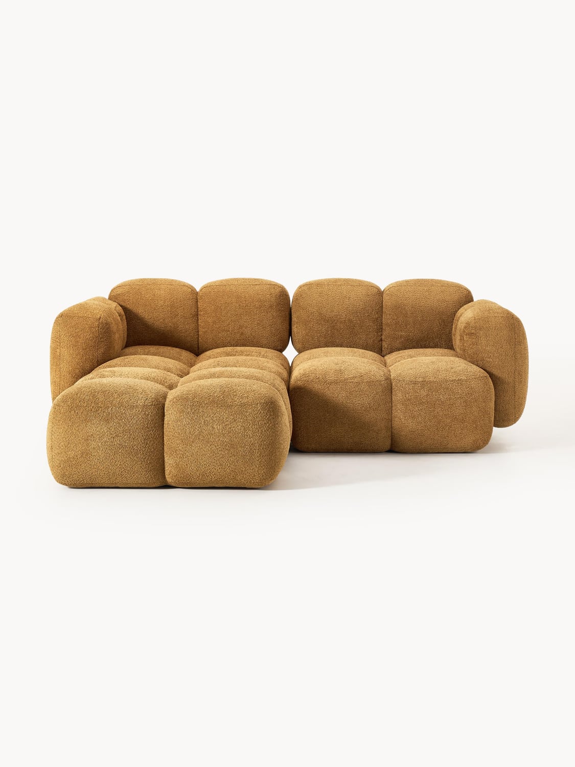 Tayla Modular Sofa (3-seater) in Teddy Bouclé with Ottoman (left/right) — Camel
