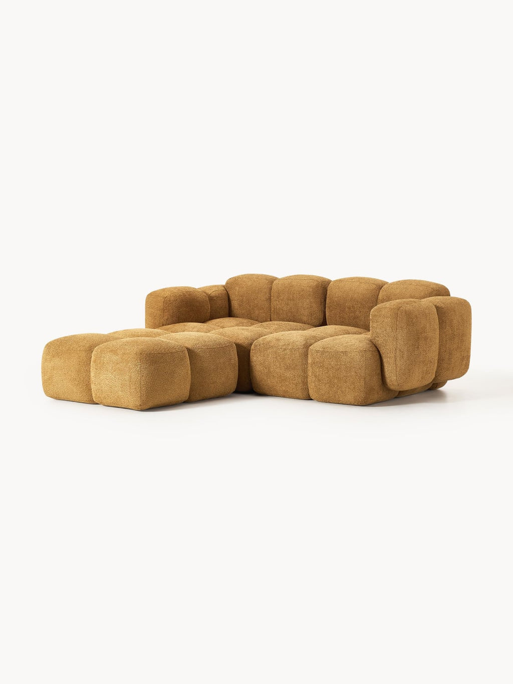 Tayla Modular Sofa (3-seater) in Teddy Bouclé with Ottoman (left/right) — Camel