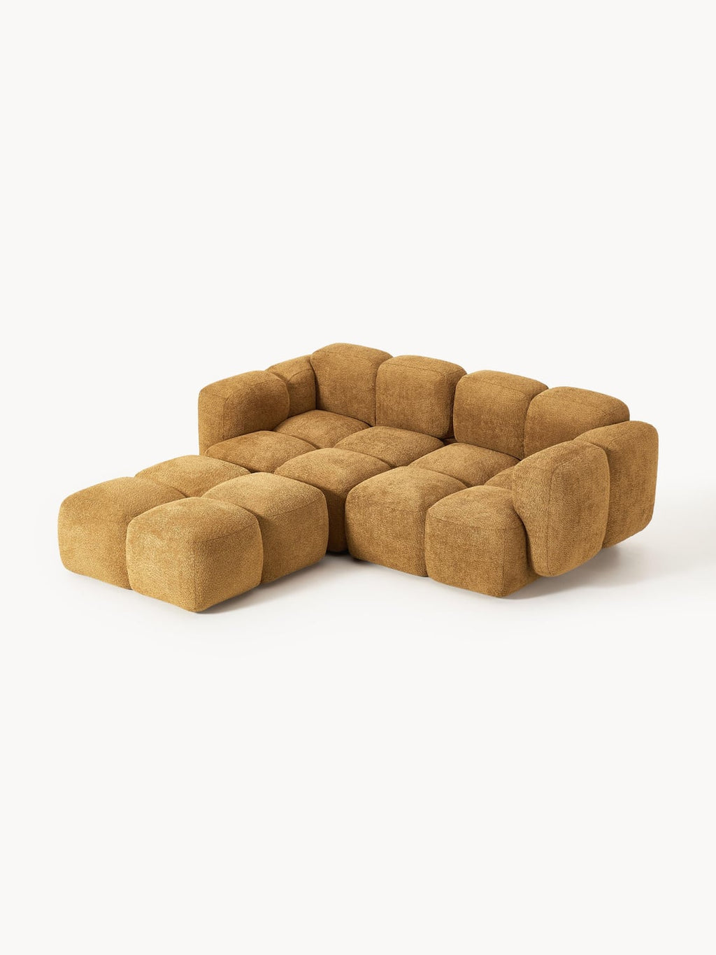 Tayla Modular Sofa (3-seater) in Teddy Bouclé with Ottoman (left/right) — Camel