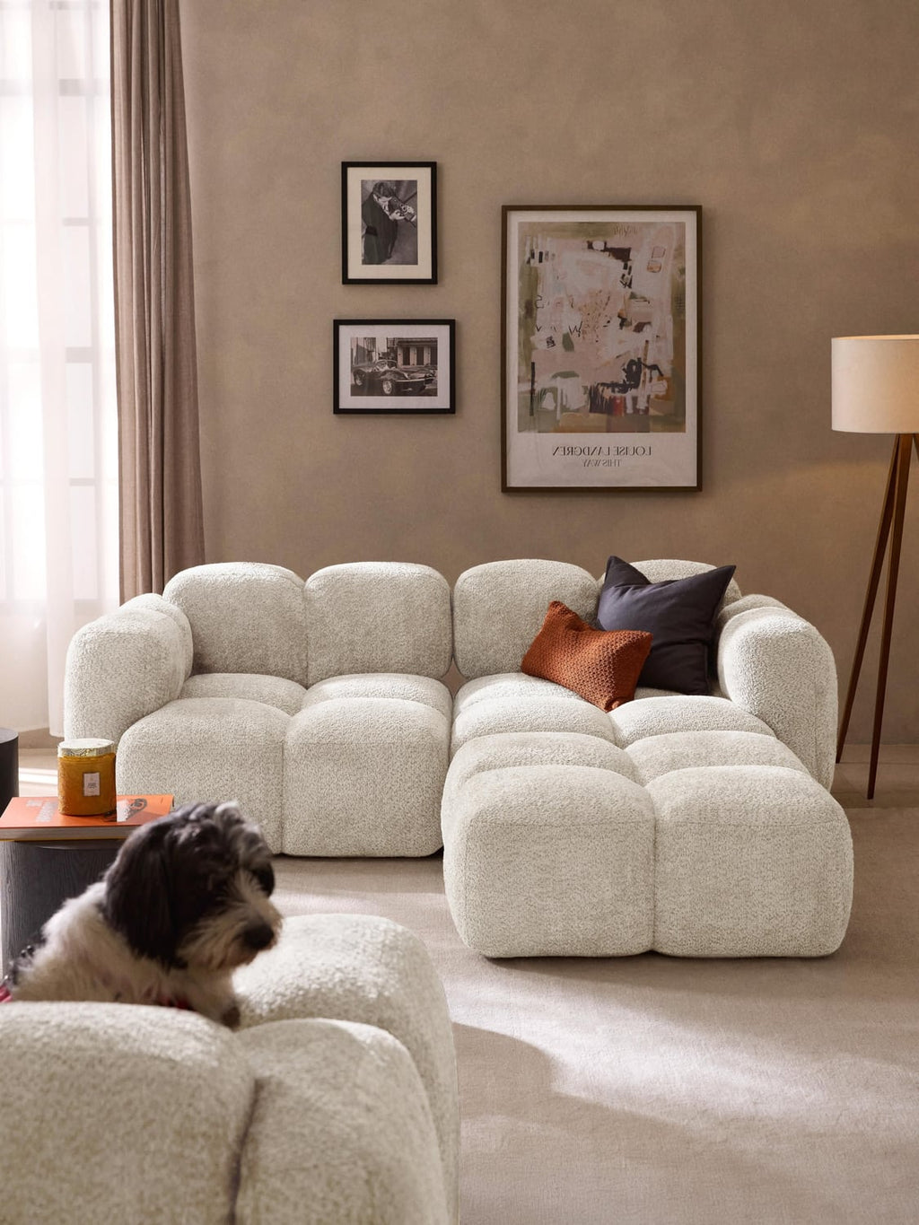 Tayla Modular Sofa (3-seater) in Teddy Bouclé with Ottoman (left/right) — Off-White
