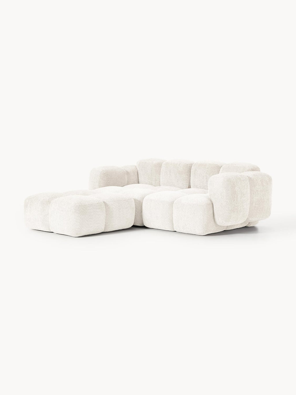 Tayla Modular Sofa (3-seater) in Teddy Bouclé with Ottoman (left/right) — Off-White