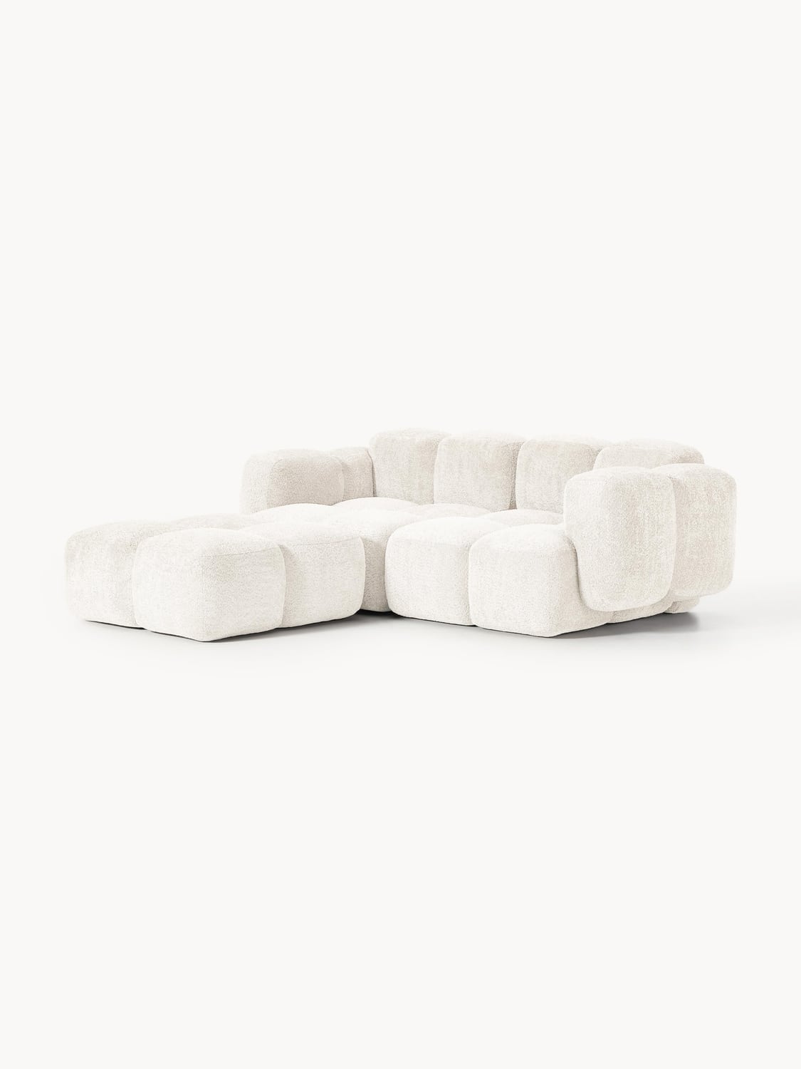 Tayla Modular Sofa (3-seater) in Teddy Bouclé with Ottoman (left/right) — Off-White
