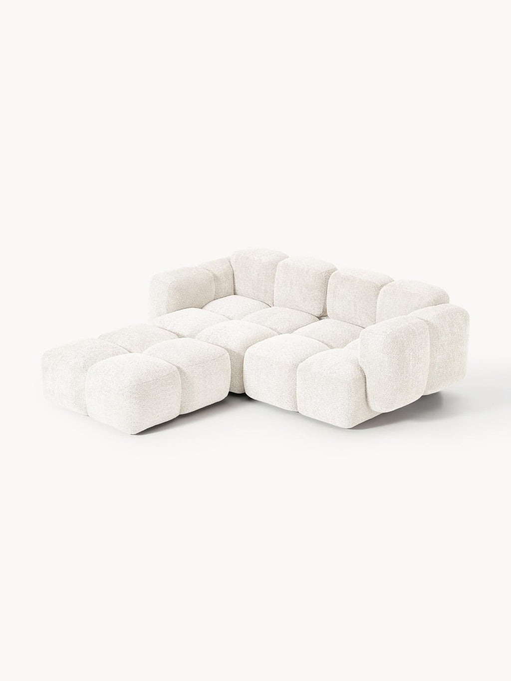 Tayla Modular Sofa (3-seater) in Teddy Bouclé with Ottoman (left/right) — Off-White