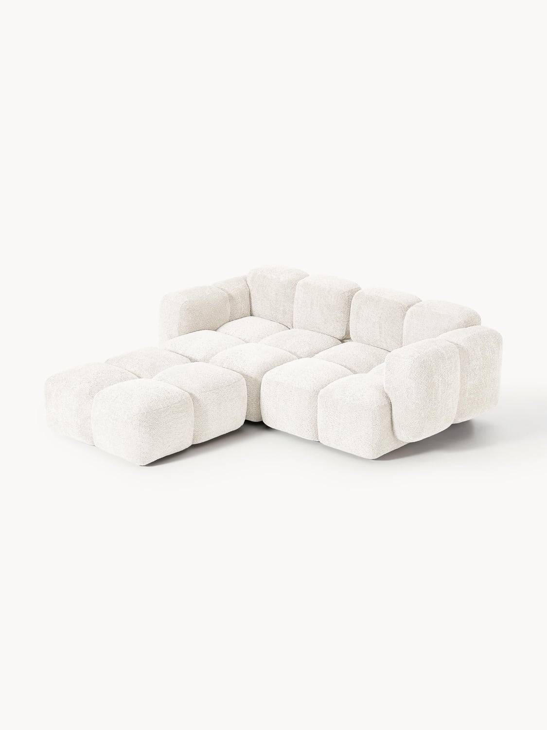 Tayla Modular Sofa (3-seater) in Teddy Bouclé with Ottoman (left/right) — Off-White