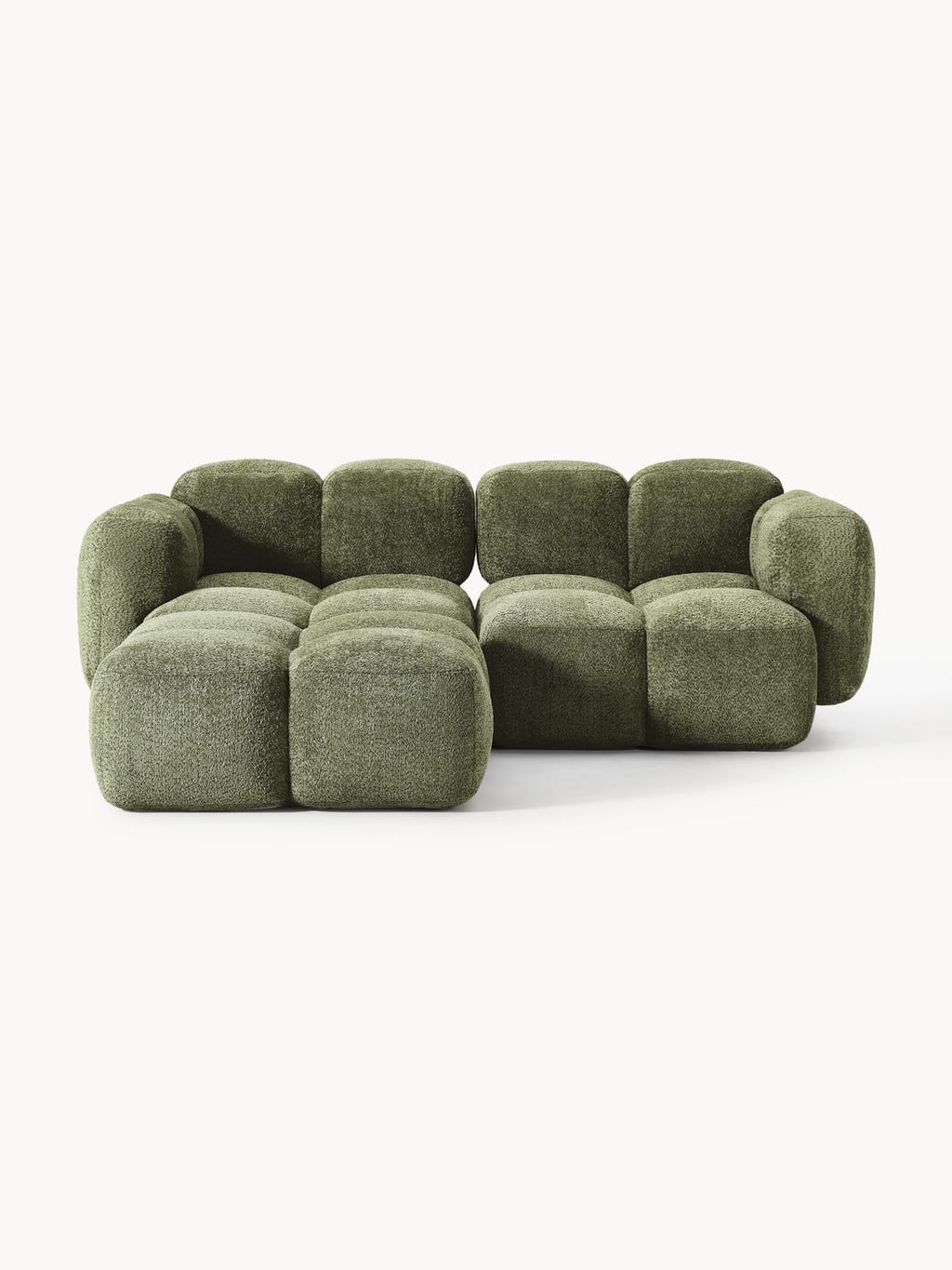 Tayla Modular Sofa (3-seater) in Teddy Bouclé with Ottoman (left/right) — Olive