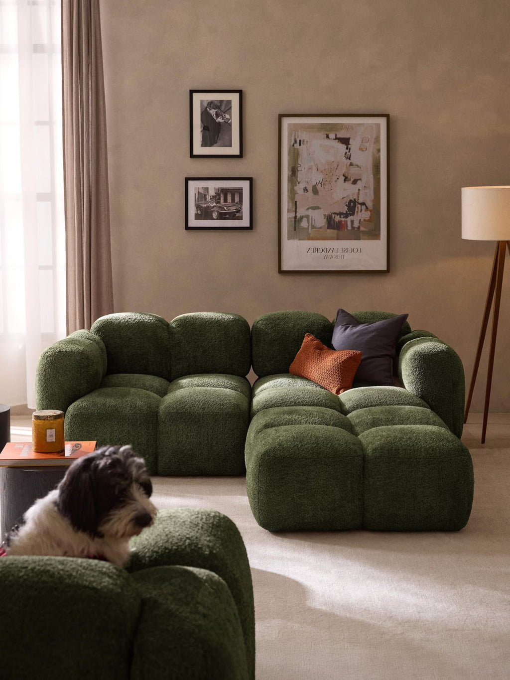 Tayla Modular Sofa (3-seater) in Teddy Bouclé with Ottoman (left/right) — Olive
