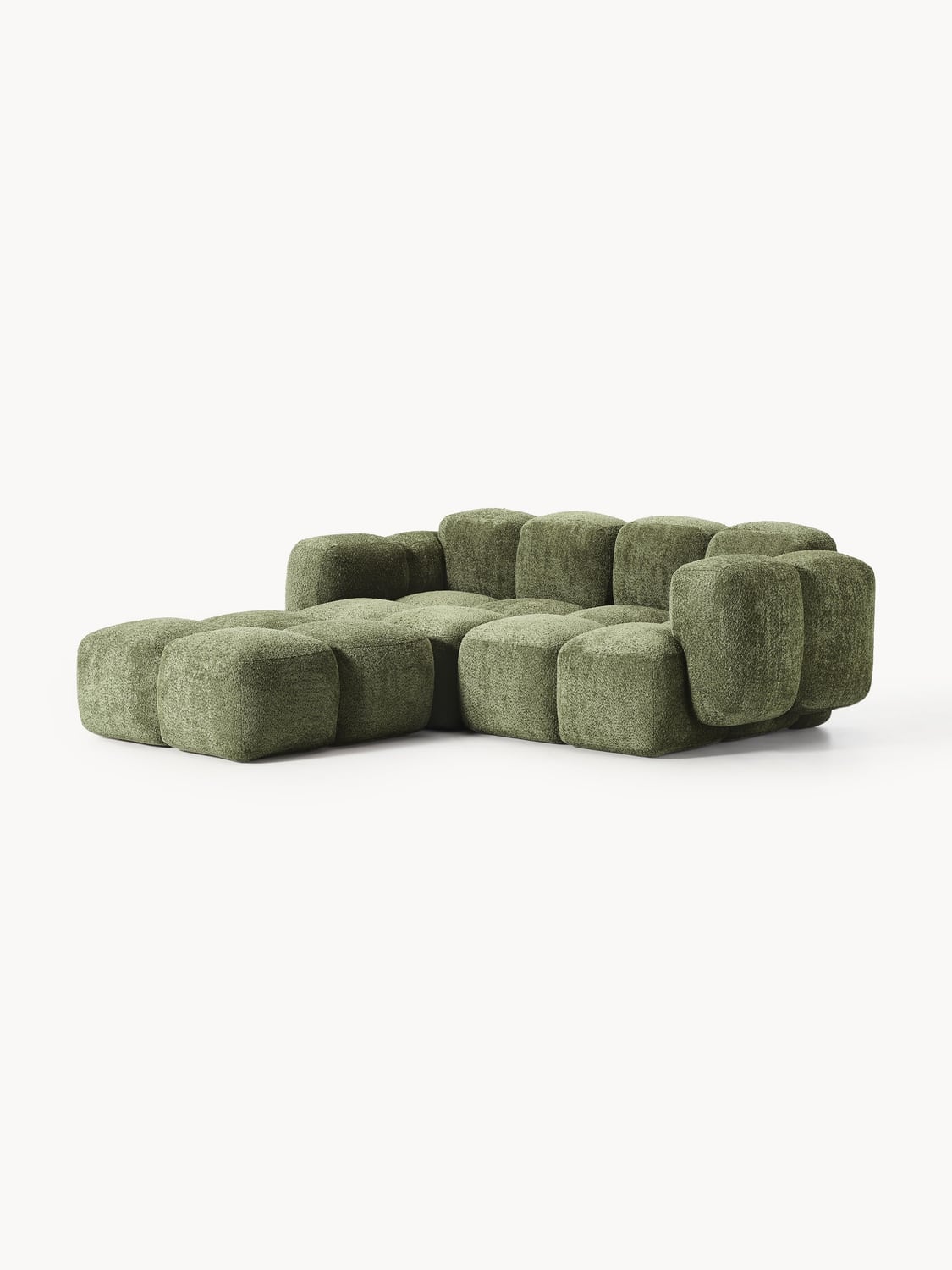 Tayla Modular Sofa (3-seater) in Teddy Bouclé with Ottoman (left/right) — Olive