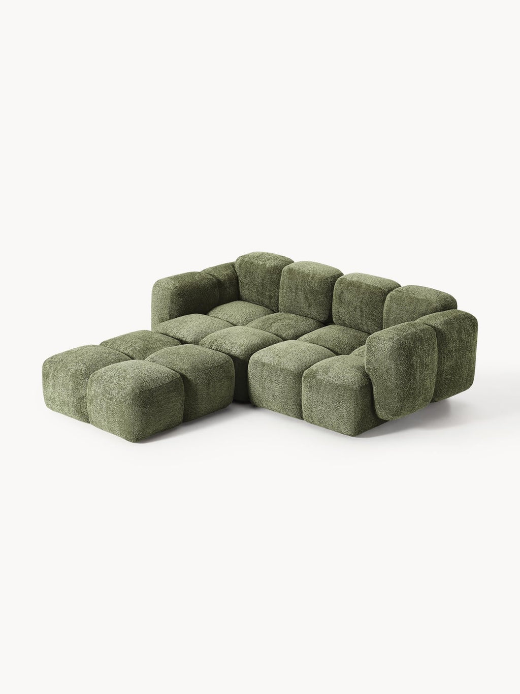 Tayla Modular Sofa (3-seater) in Teddy Bouclé with Ottoman (left/right) — Olive