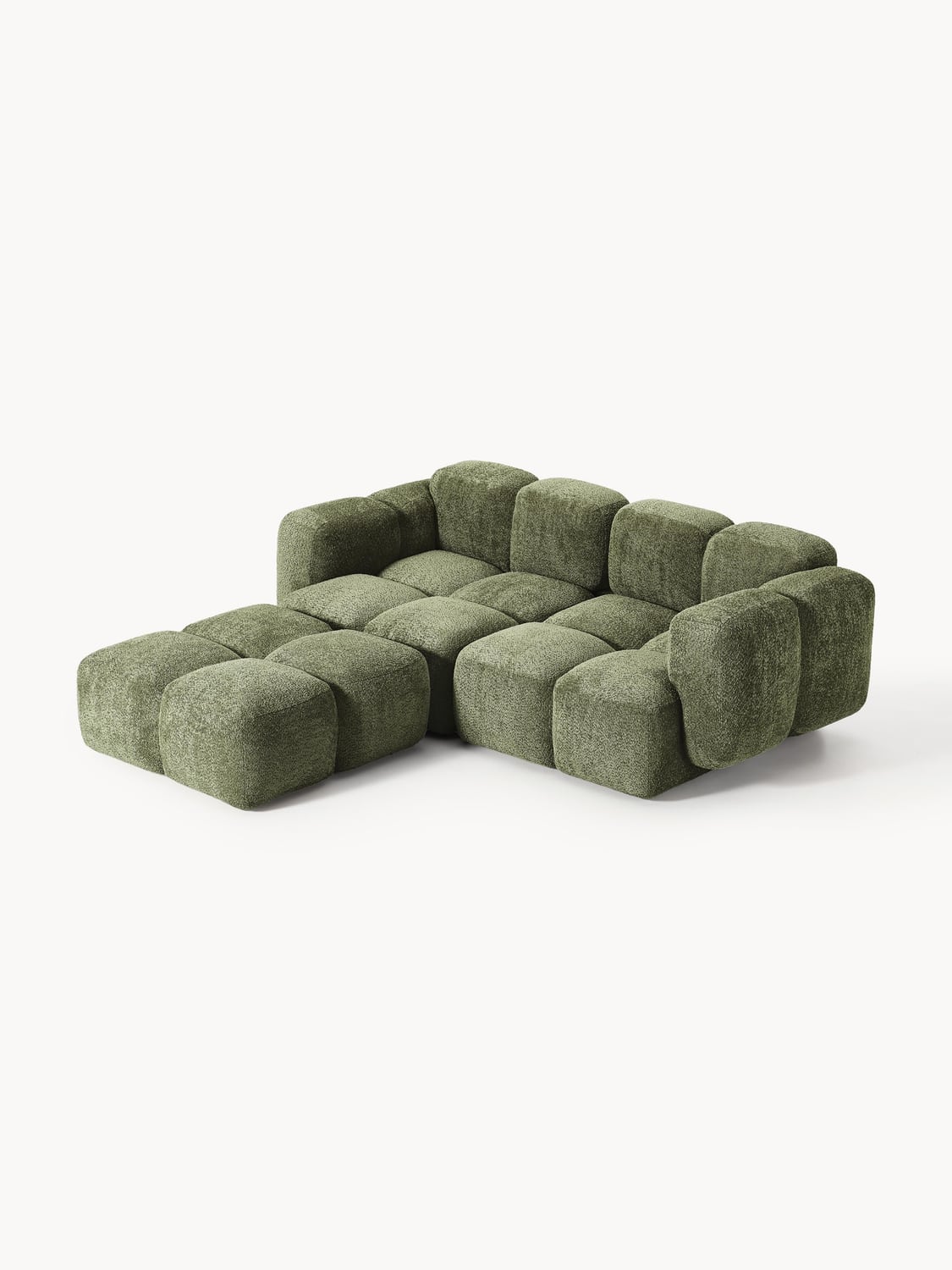 Tayla Modular Sofa (3-seater) in Teddy Bouclé with Ottoman (left/right) — Olive