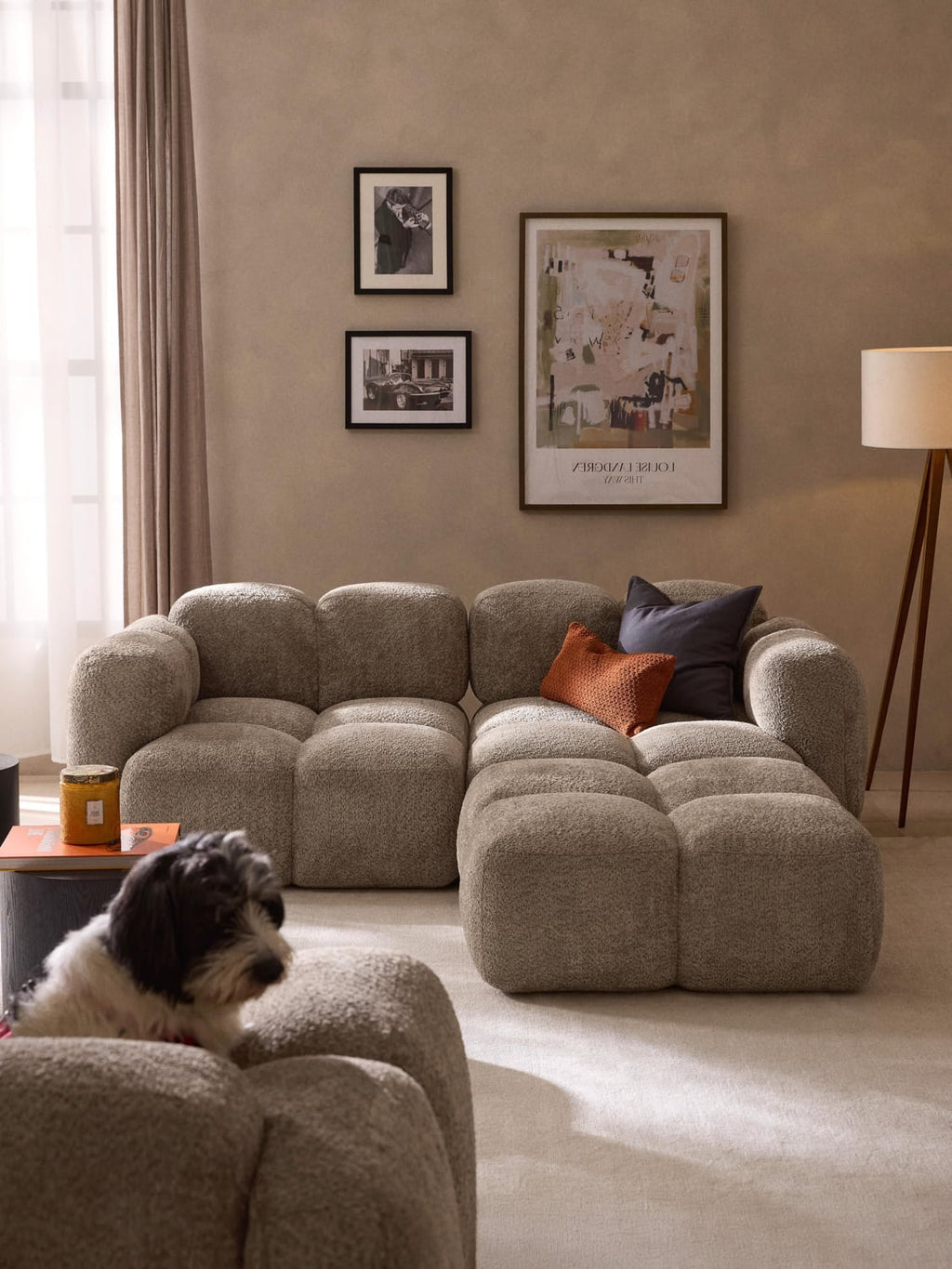 Tayla Modular Sofa (3-seater) in Teddy Bouclé with Ottoman (left/right) — Taupe