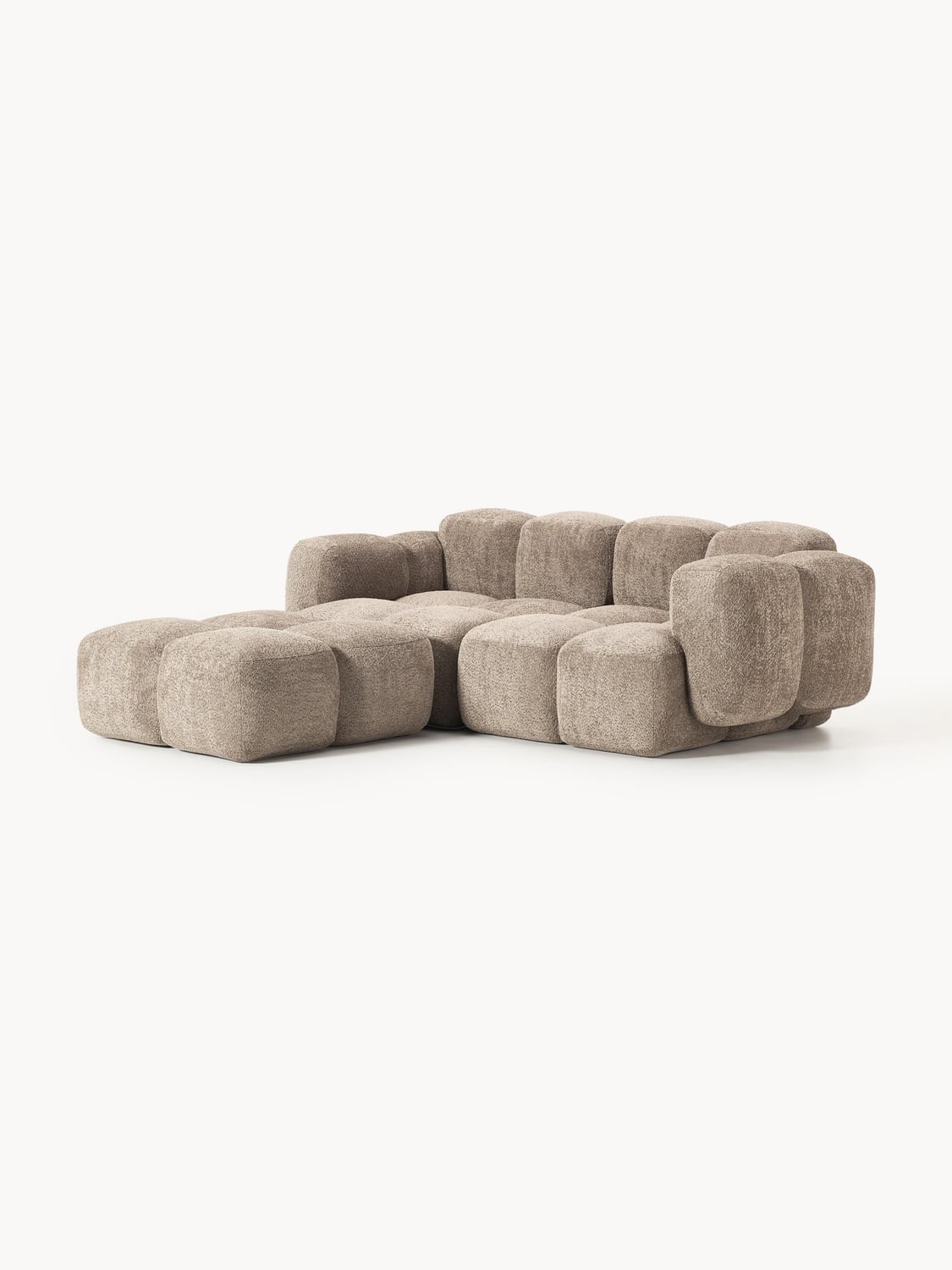Tayla Modular Sofa (3-seater) in Teddy Bouclé with Ottoman (left/right) — Taupe