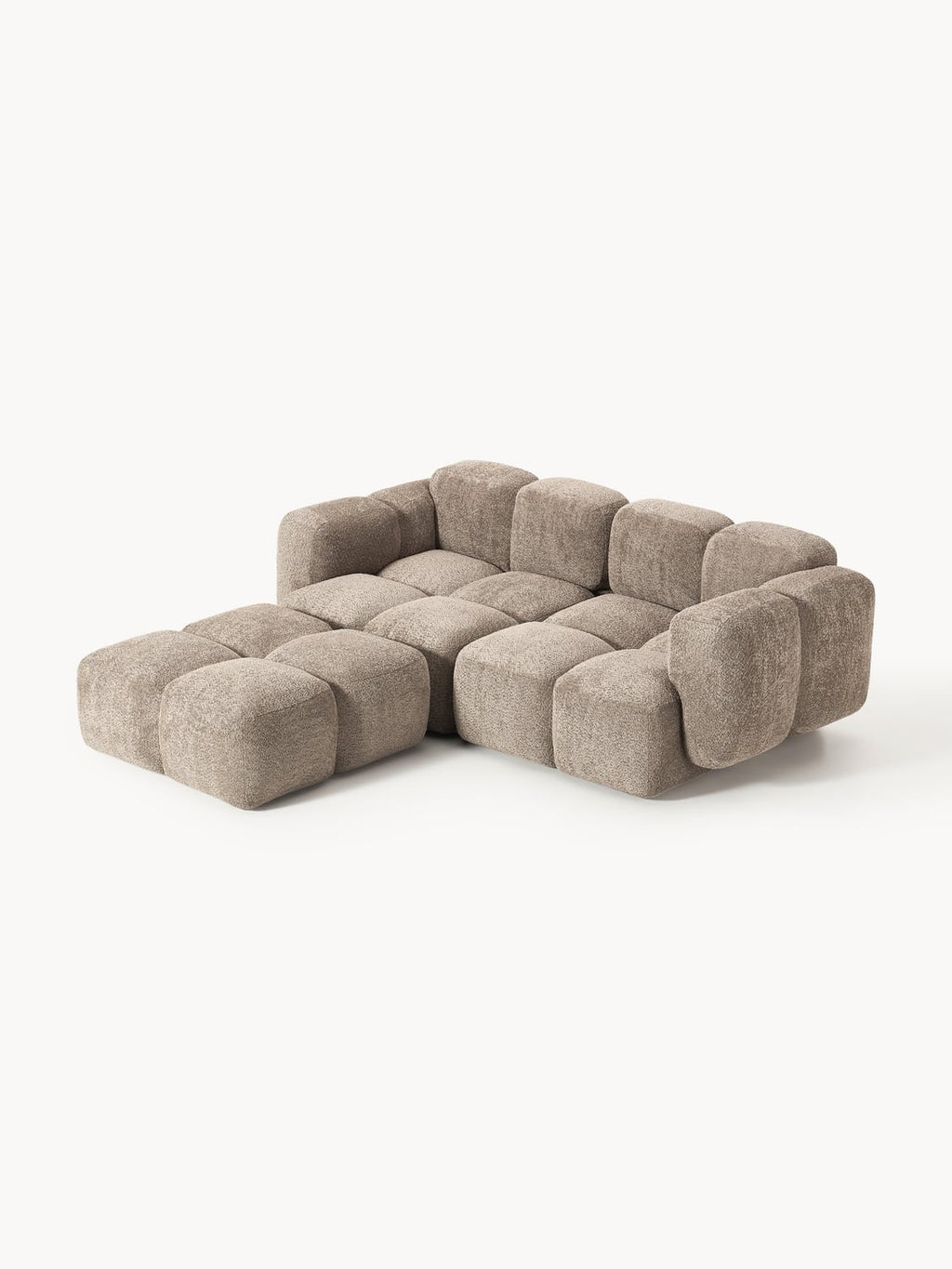 Tayla Modular Sofa (3-seater) in Teddy Bouclé with Ottoman (left/right) — Taupe